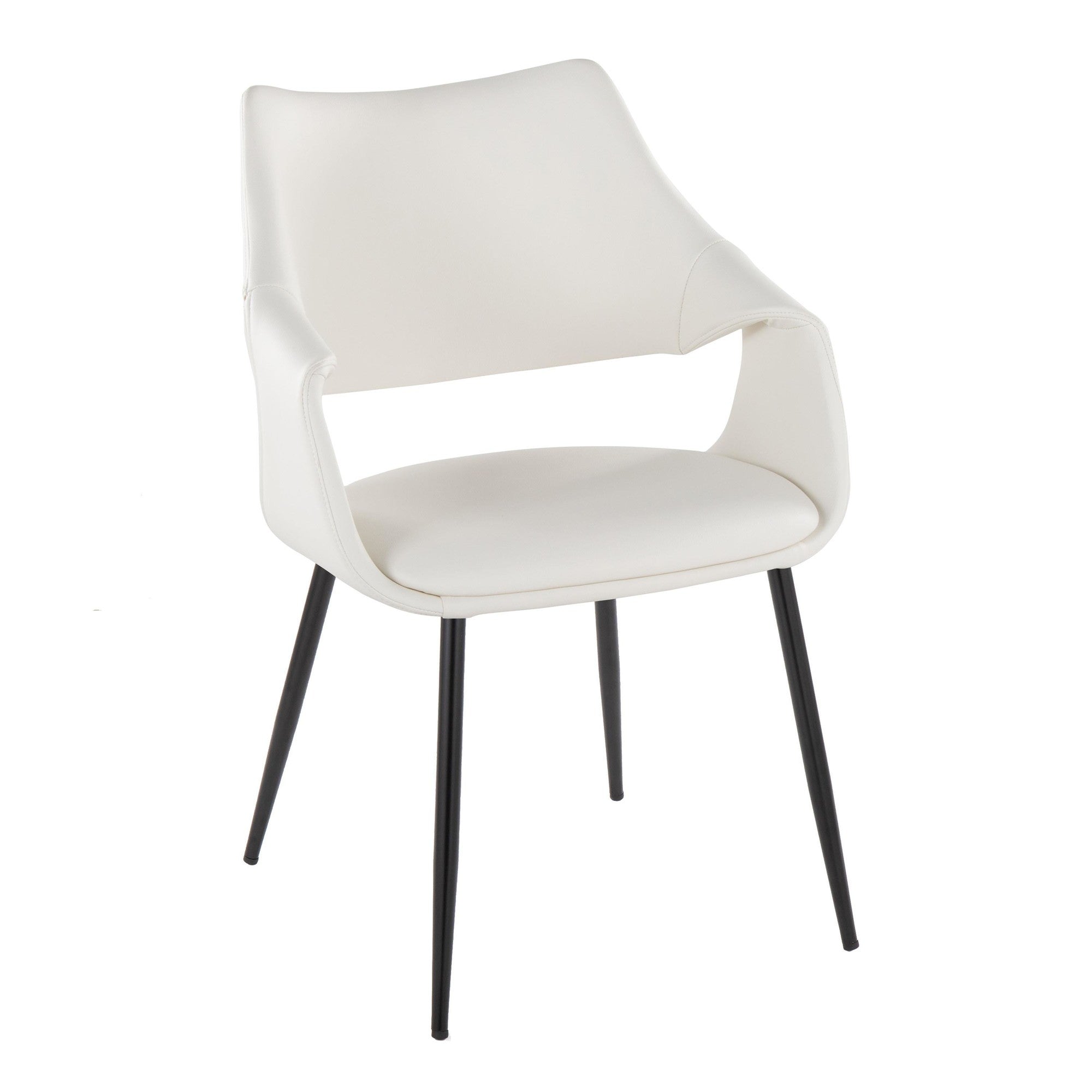 Curvo High Back Upholstered Chair - Set of 2 - Black Metal, White PU