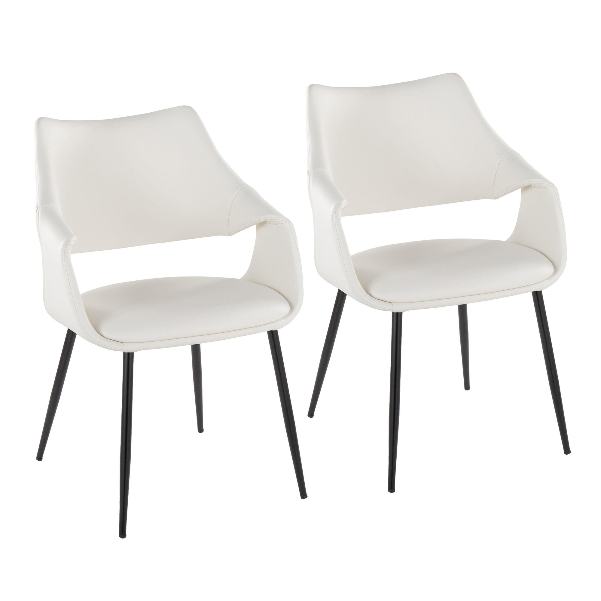 Curvo High Back Upholstered Chair - Set of 2 - Black Metal, White PU