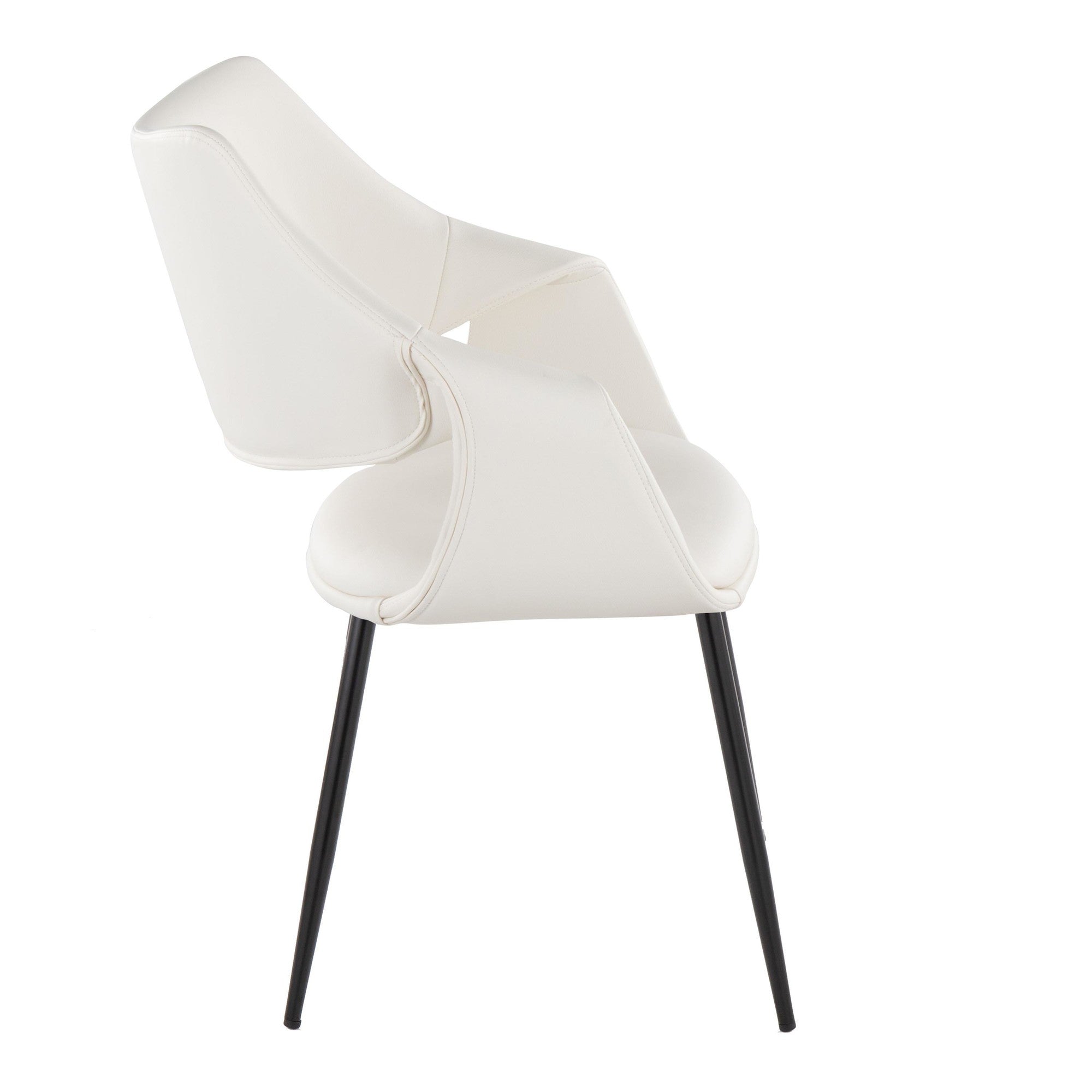 Curvo High Back Upholstered Chair - Set of 2 - Black Metal, White PU
