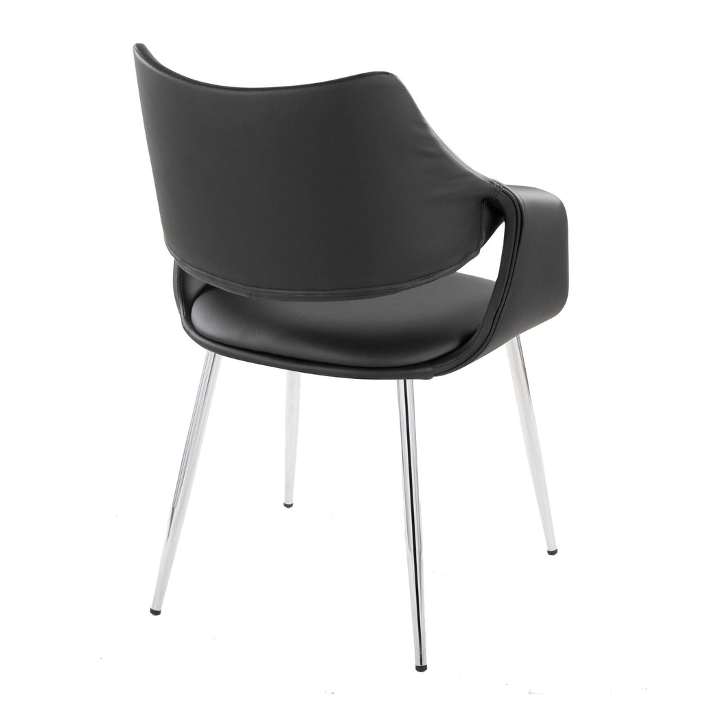 Curvo High Back Upholstered Chair - Set of 2 - Chrome Metal, Black PU