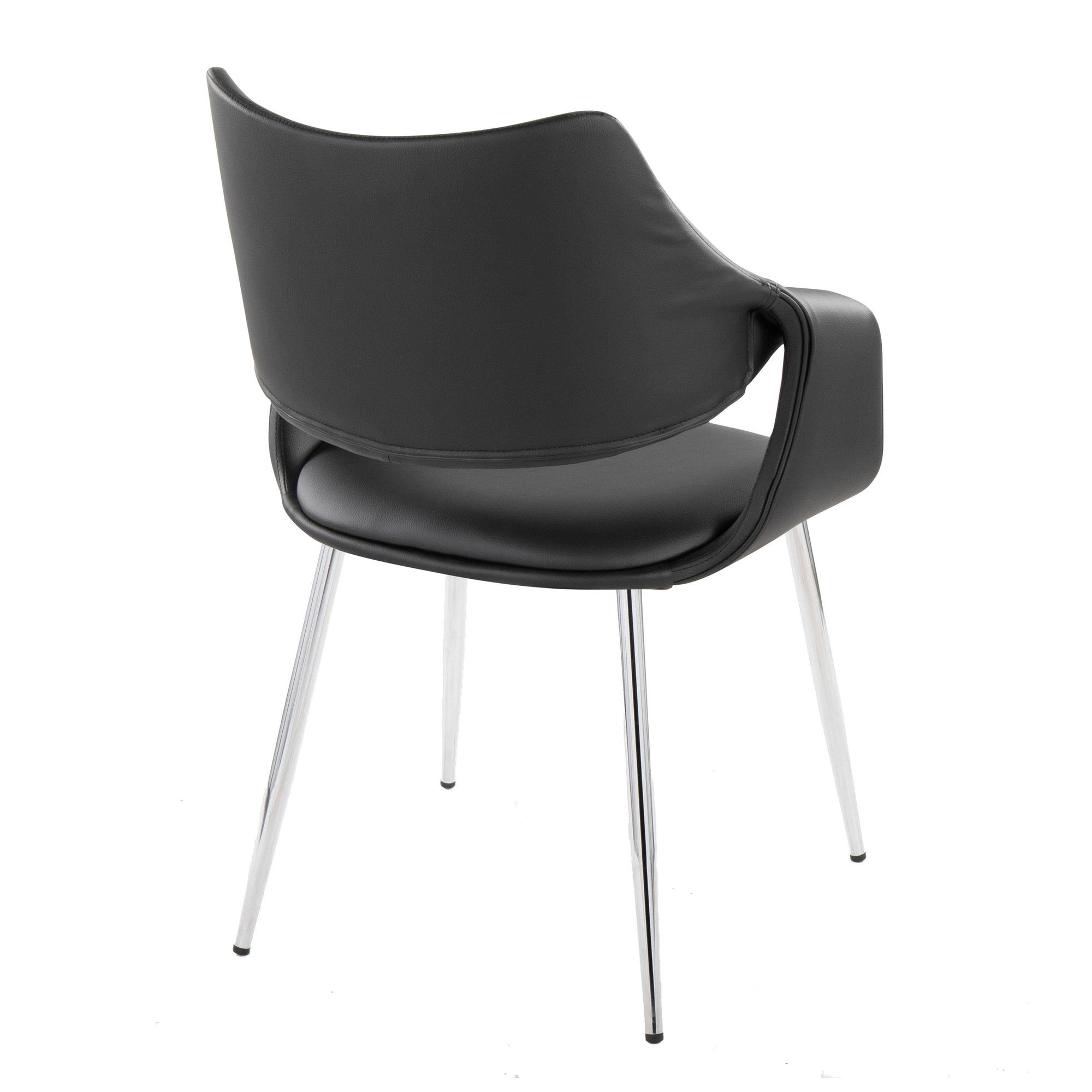 Curvo High Back Upholstered Chair - Set of 2 - Chrome Metal, Black PU