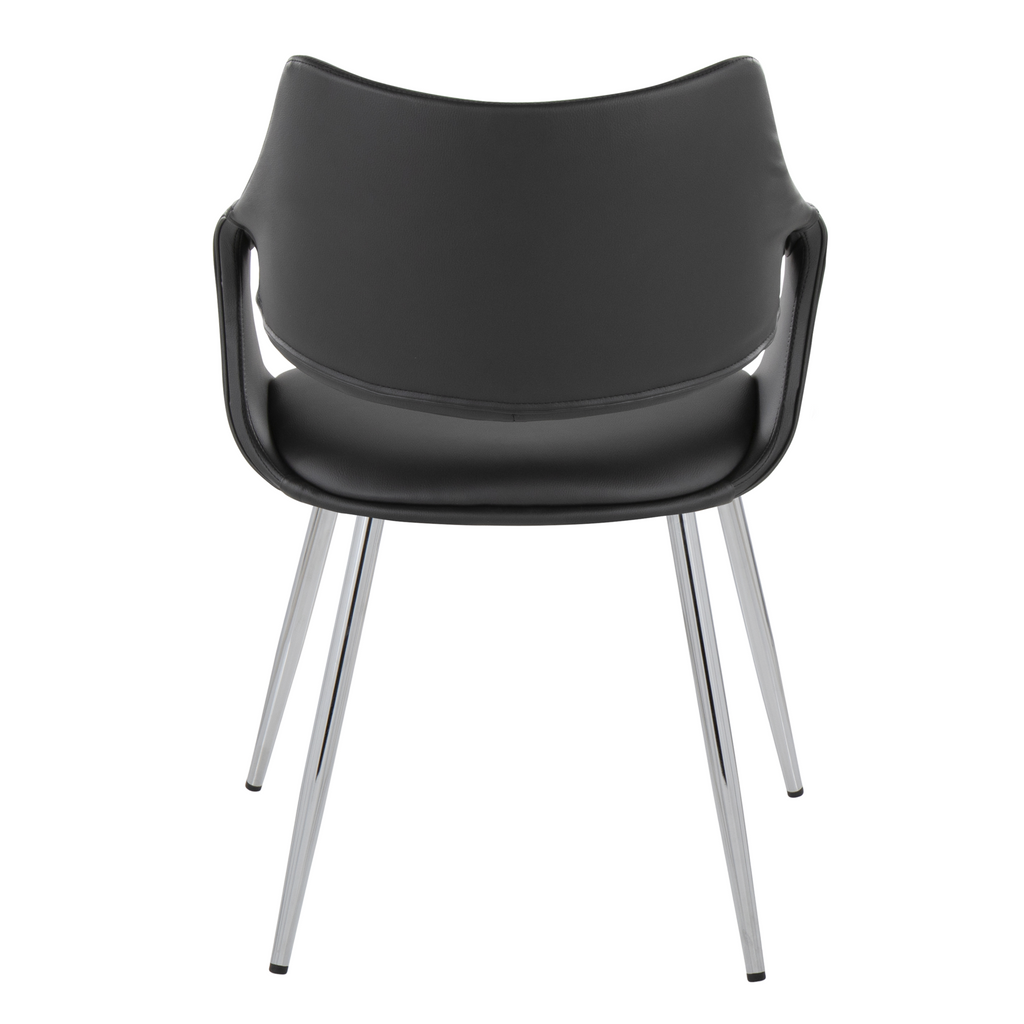 Curvo High Back Upholstered Chair - Set of 2 - Chrome Metal, Black PU