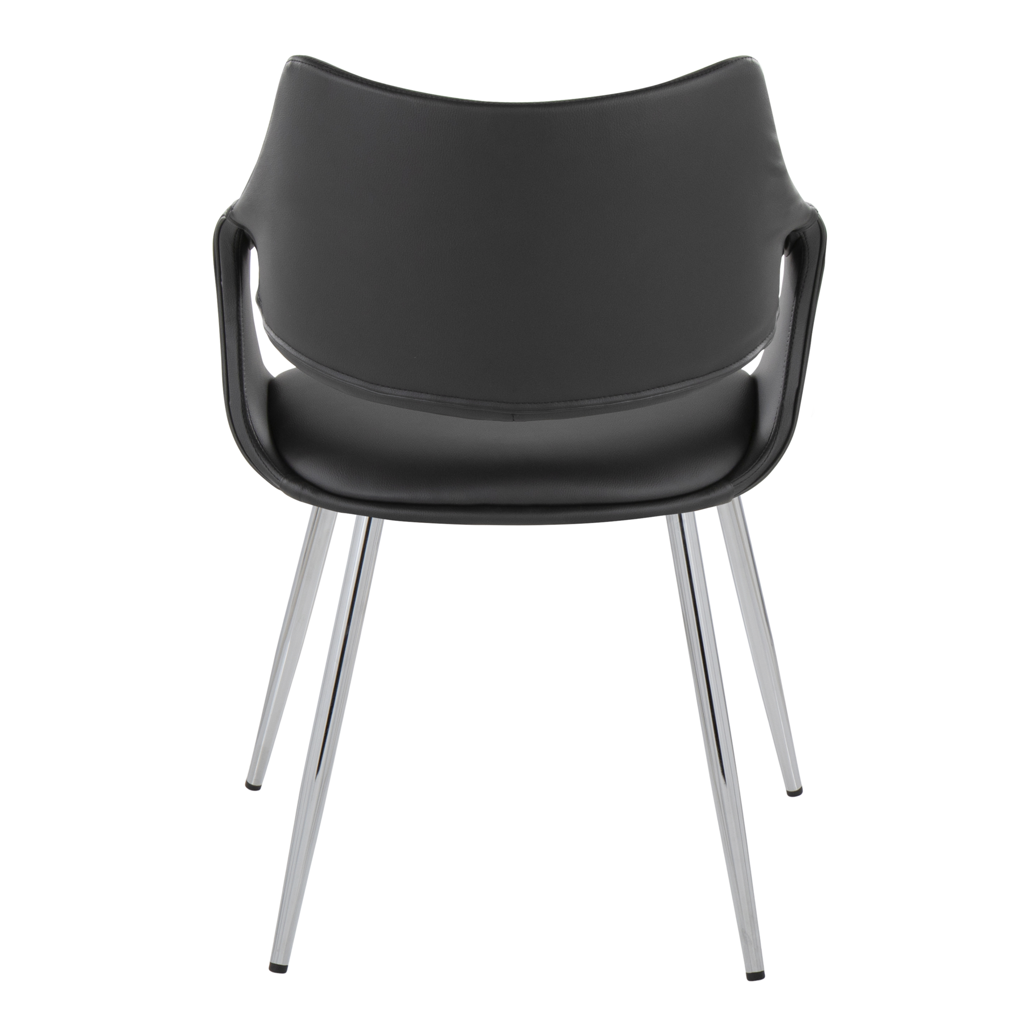 Curvo High Back Upholstered Chair - Set of 2 - Chrome Metal, Black PU