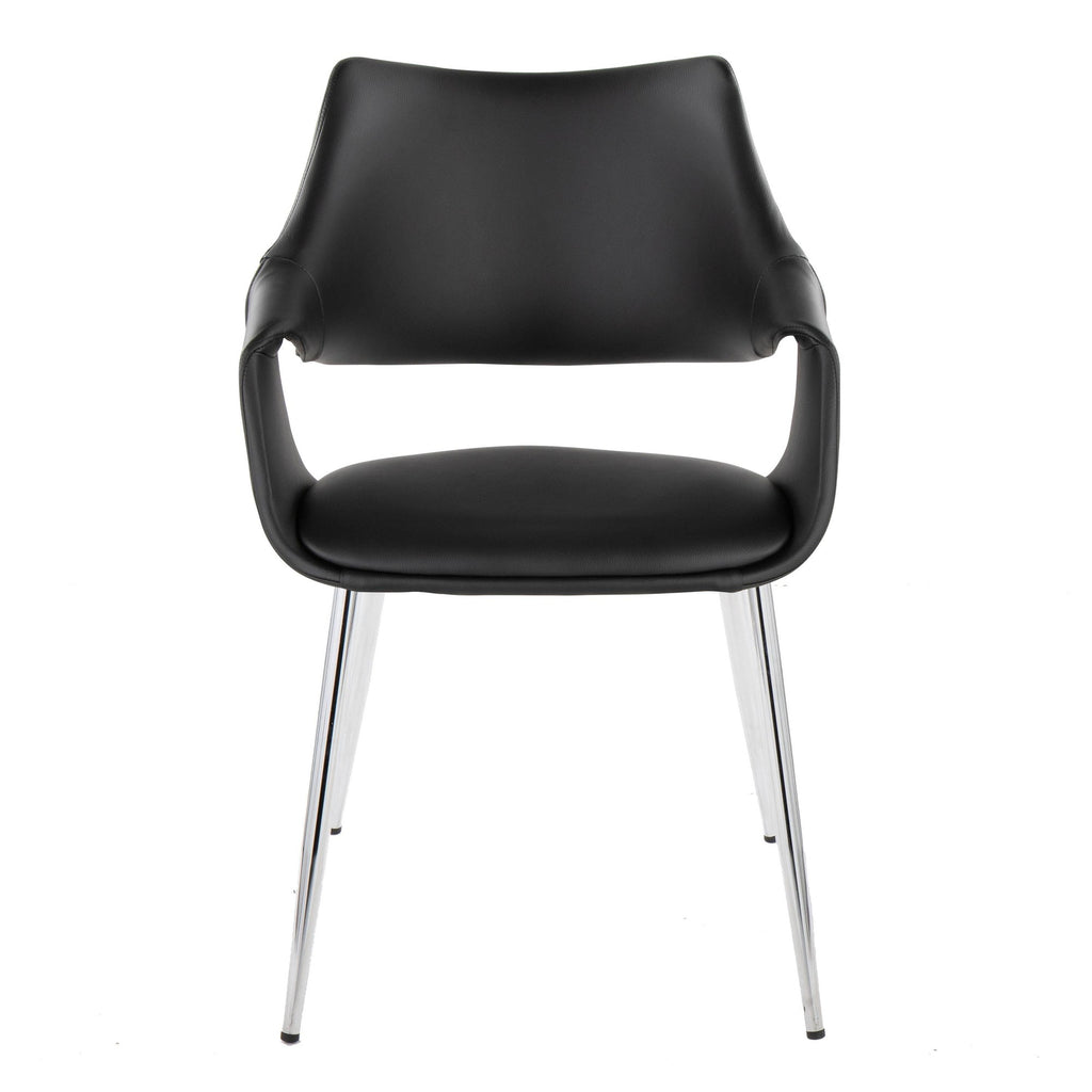 Curvo High Back Upholstered Chair - Set of 2 - Chrome Metal, Black PU