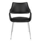 Curvo High Back Upholstered Chair - Set of 2 - Chrome Metal, Black PU