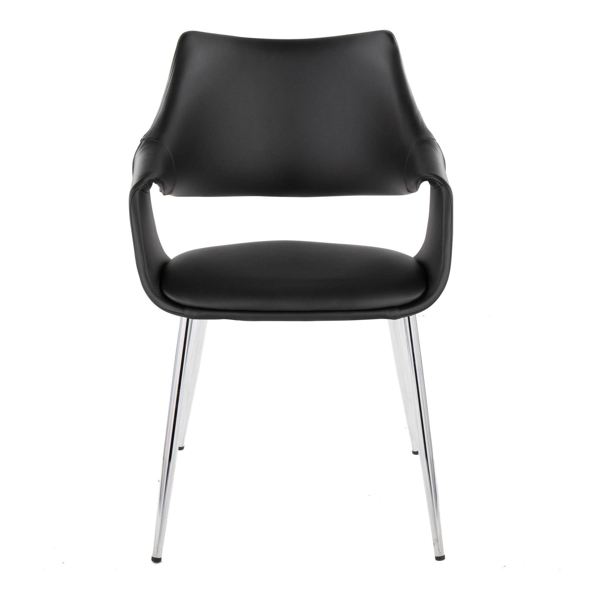 Curvo High Back Upholstered Chair - Set of 2 - Chrome Metal, Black PU