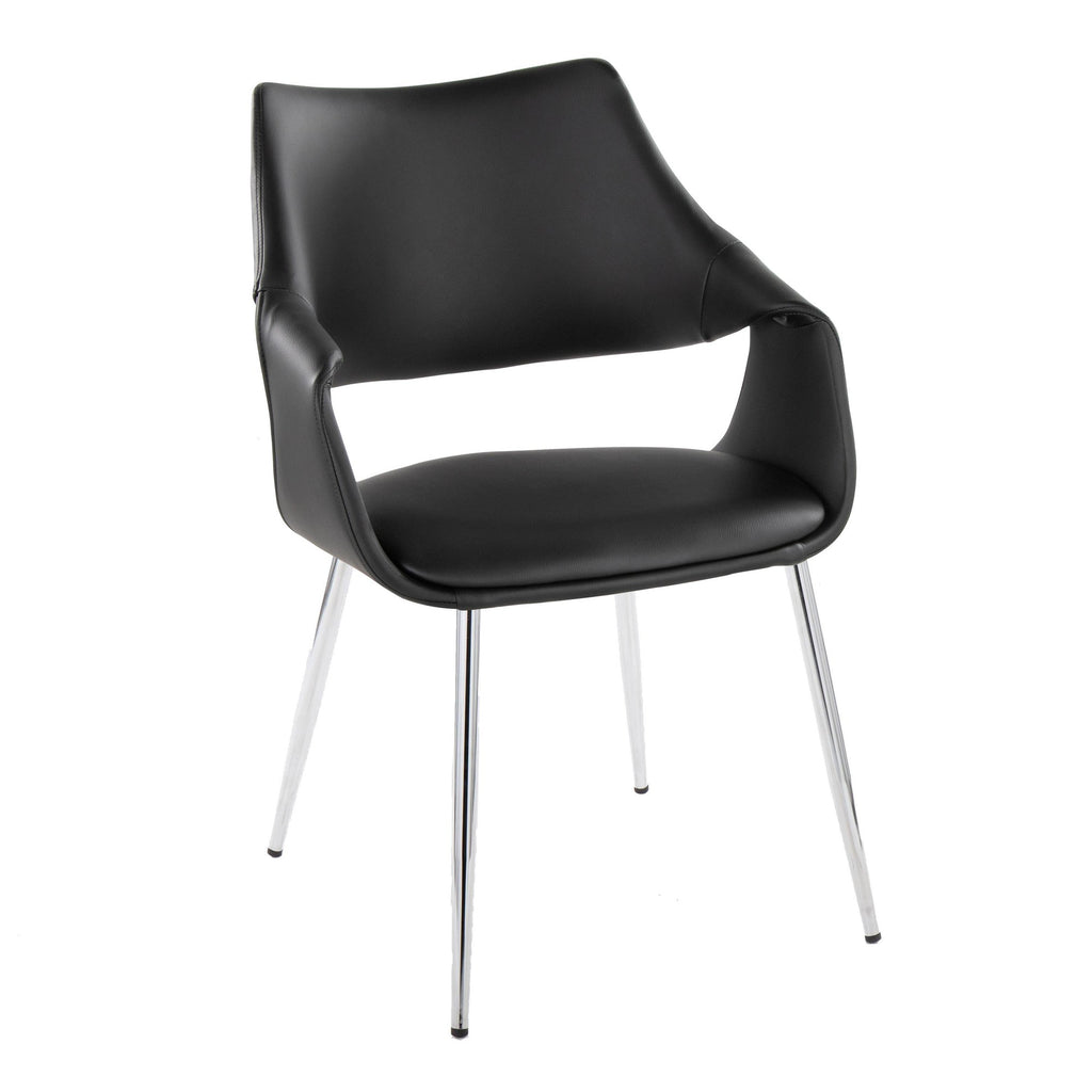 Curvo High Back Upholstered Chair - Set of 2 - Chrome Metal, Black PU