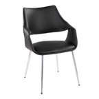 Curvo High Back Upholstered Chair - Set of 2 - Chrome Metal, Black PU