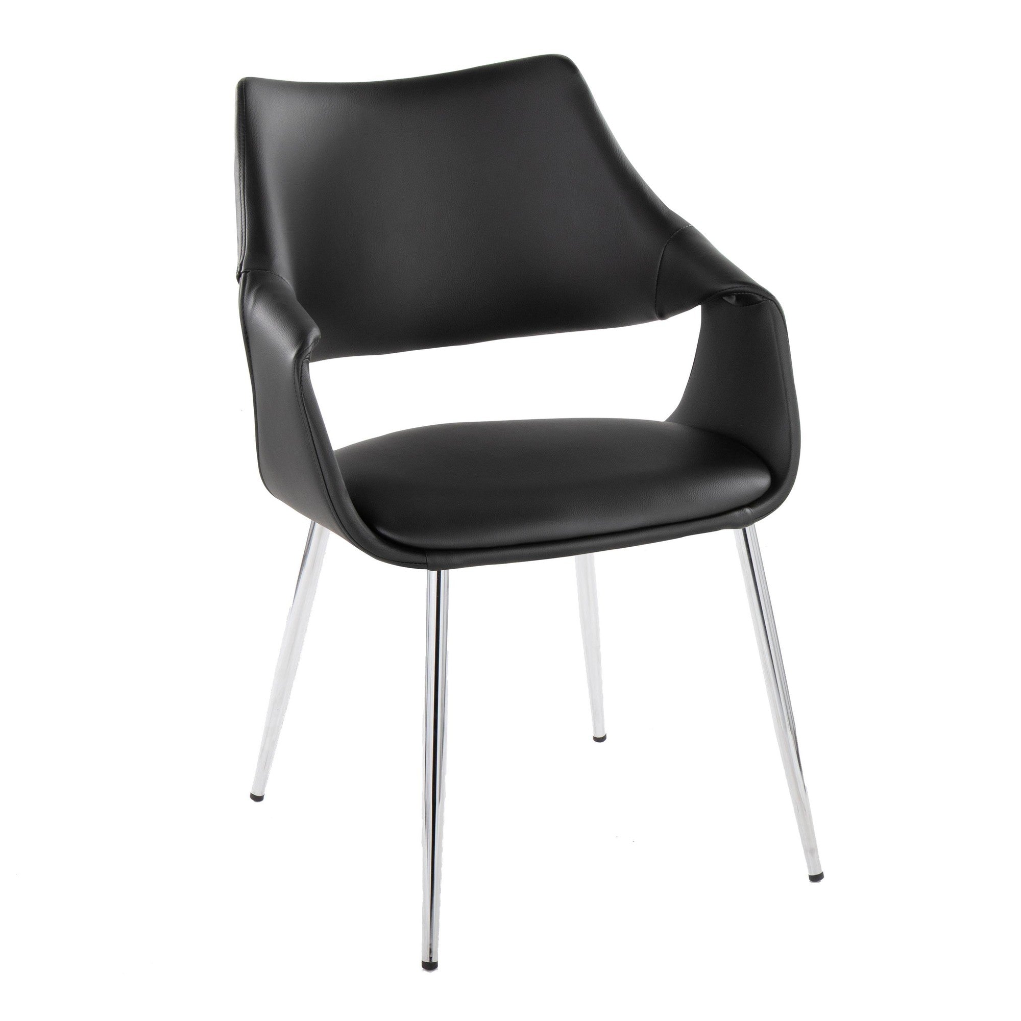 Curvo High Back Upholstered Chair - Set of 2 - Chrome Metal, Black PU