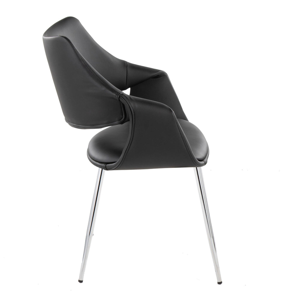 Curvo High Back Upholstered Chair - Set of 2 - Chrome Metal, Black PU