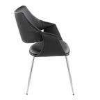 Curvo High Back Upholstered Chair - Set of 2 - Chrome Metal, Black PU