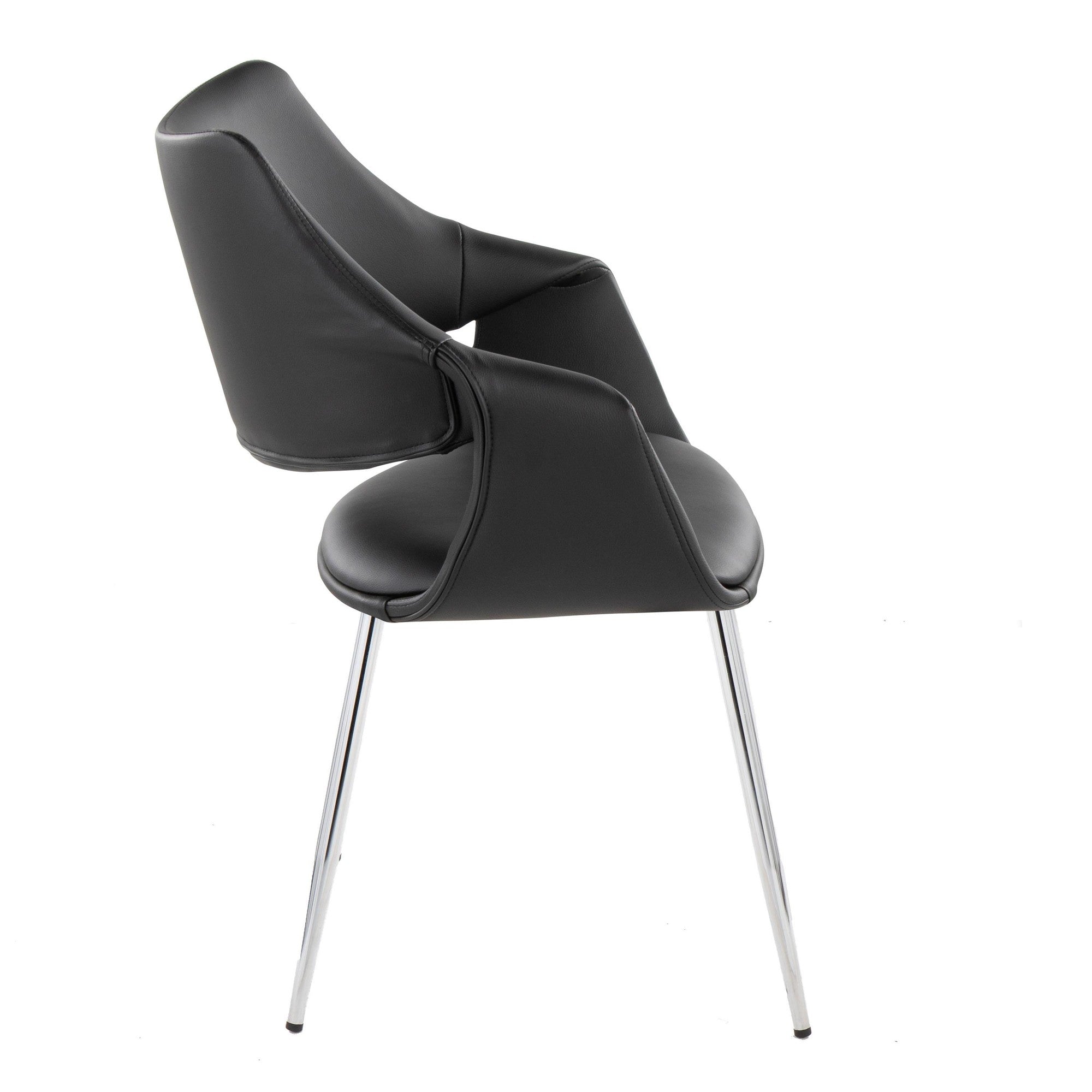 Curvo High Back Upholstered Chair - Set of 2 - Chrome Metal, Black PU
