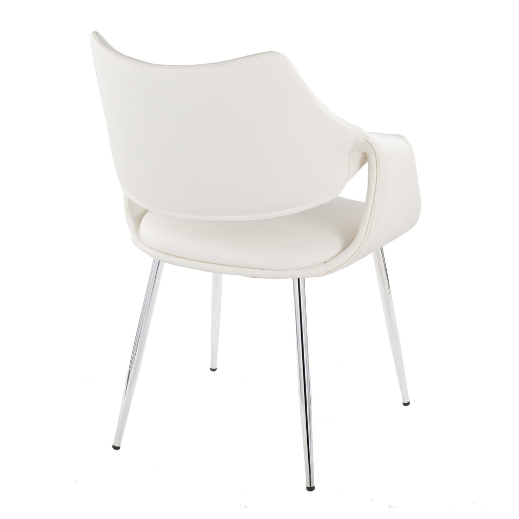 Curvo High Back Upholstered Chair - Set of 2 - Chrome Metal, White PU
