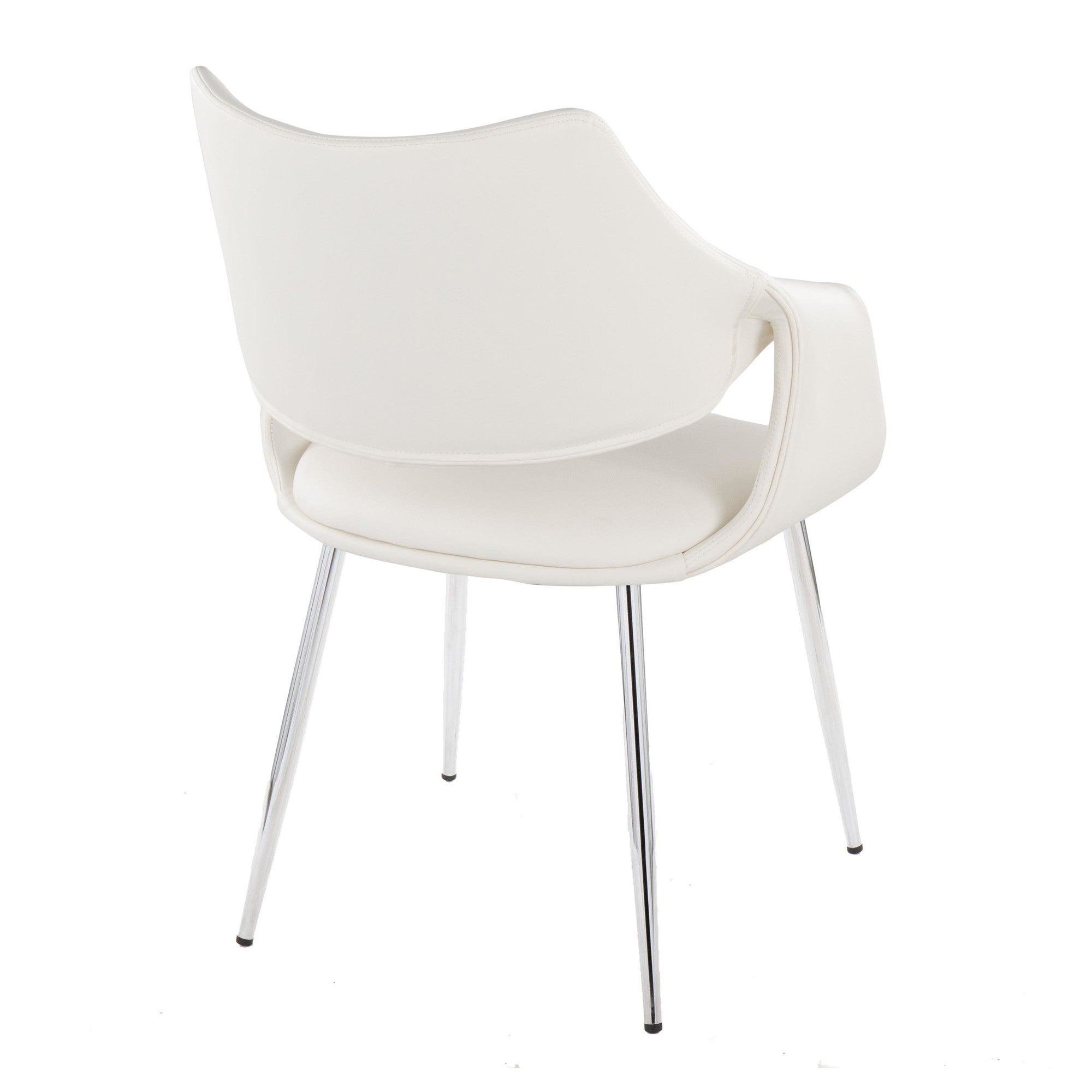 Curvo High Back Upholstered Chair - Set of 2 - Chrome Metal, White PU
