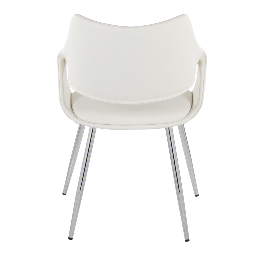 Curvo High Back Upholstered Chair - Set of 2 - Chrome Metal, White PU