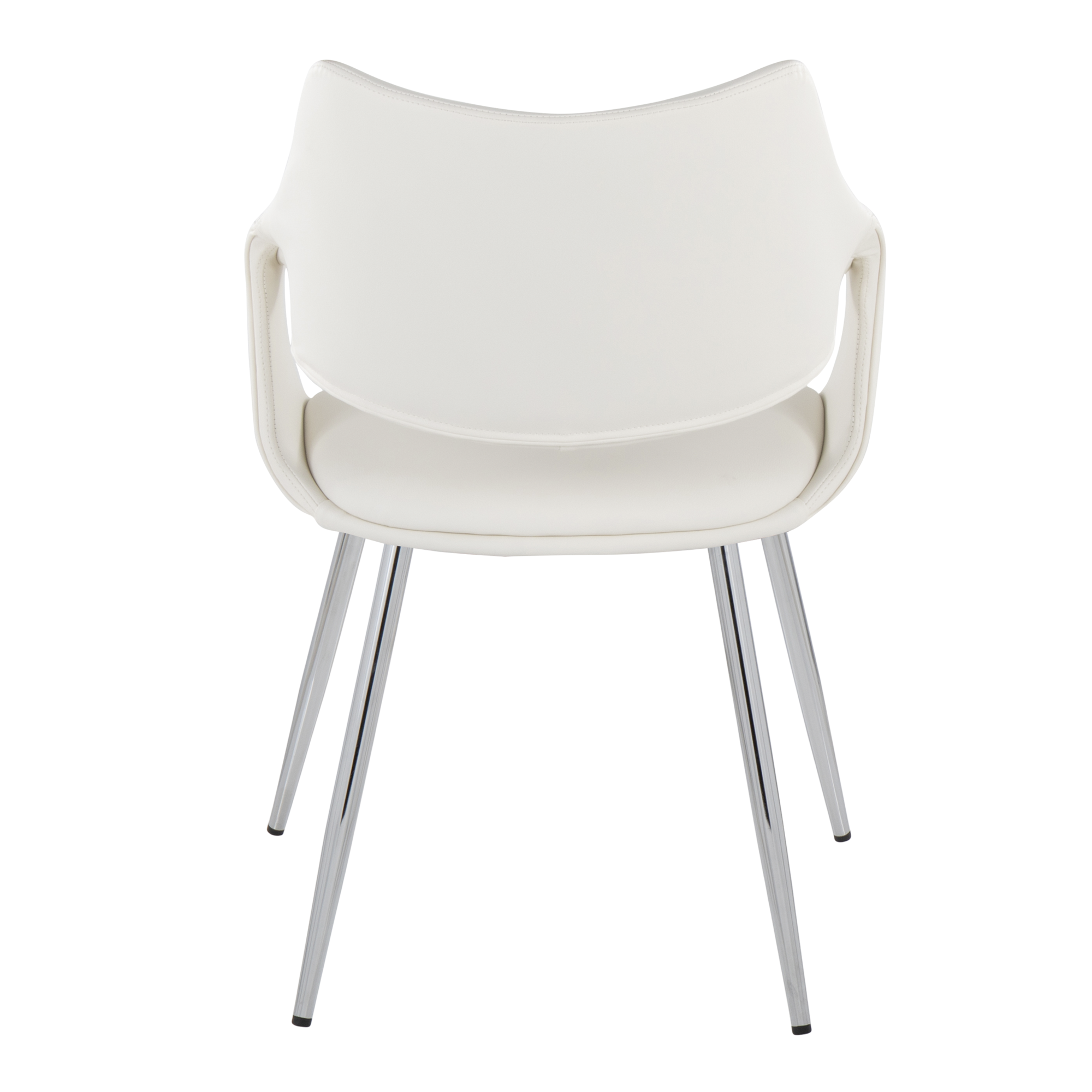 Curvo High Back Upholstered Chair - Set of 2 - Chrome Metal, White PU