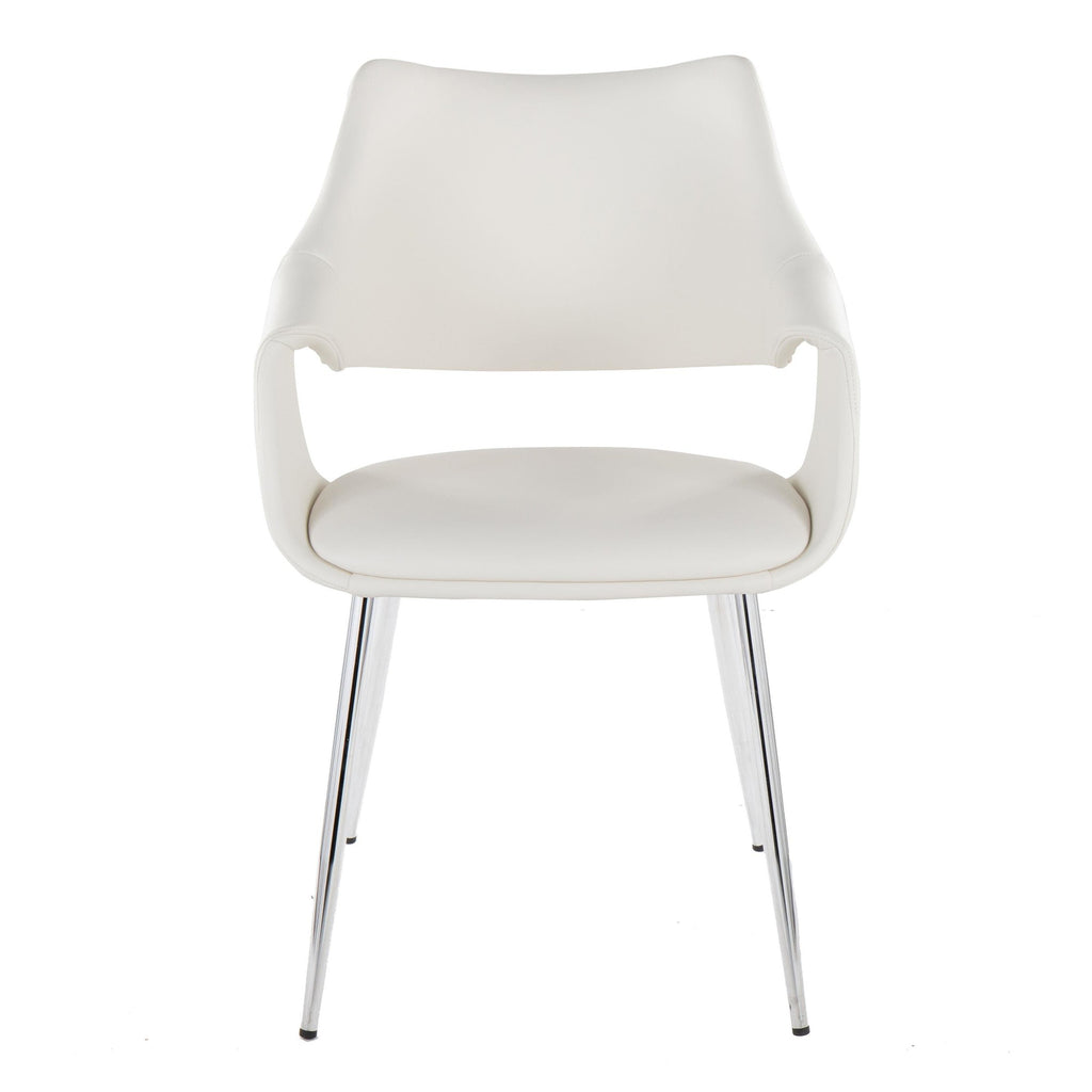 Curvo High Back Upholstered Chair - Set of 2 - Chrome Metal, White PU