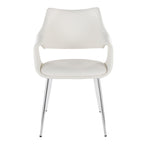Curvo High Back Upholstered Chair - Set of 2 - Chrome Metal, White PU