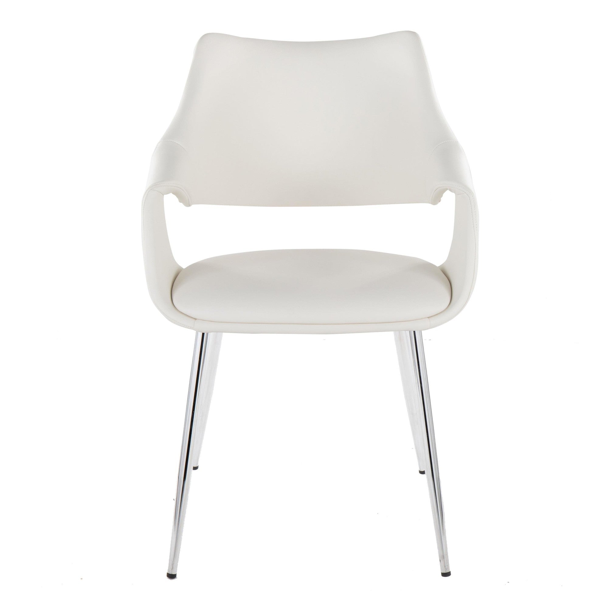 Curvo High Back Upholstered Chair - Set of 2 - Chrome Metal, White PU