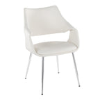 Curvo High Back Upholstered Chair - Set of 2 - Chrome Metal, White PU