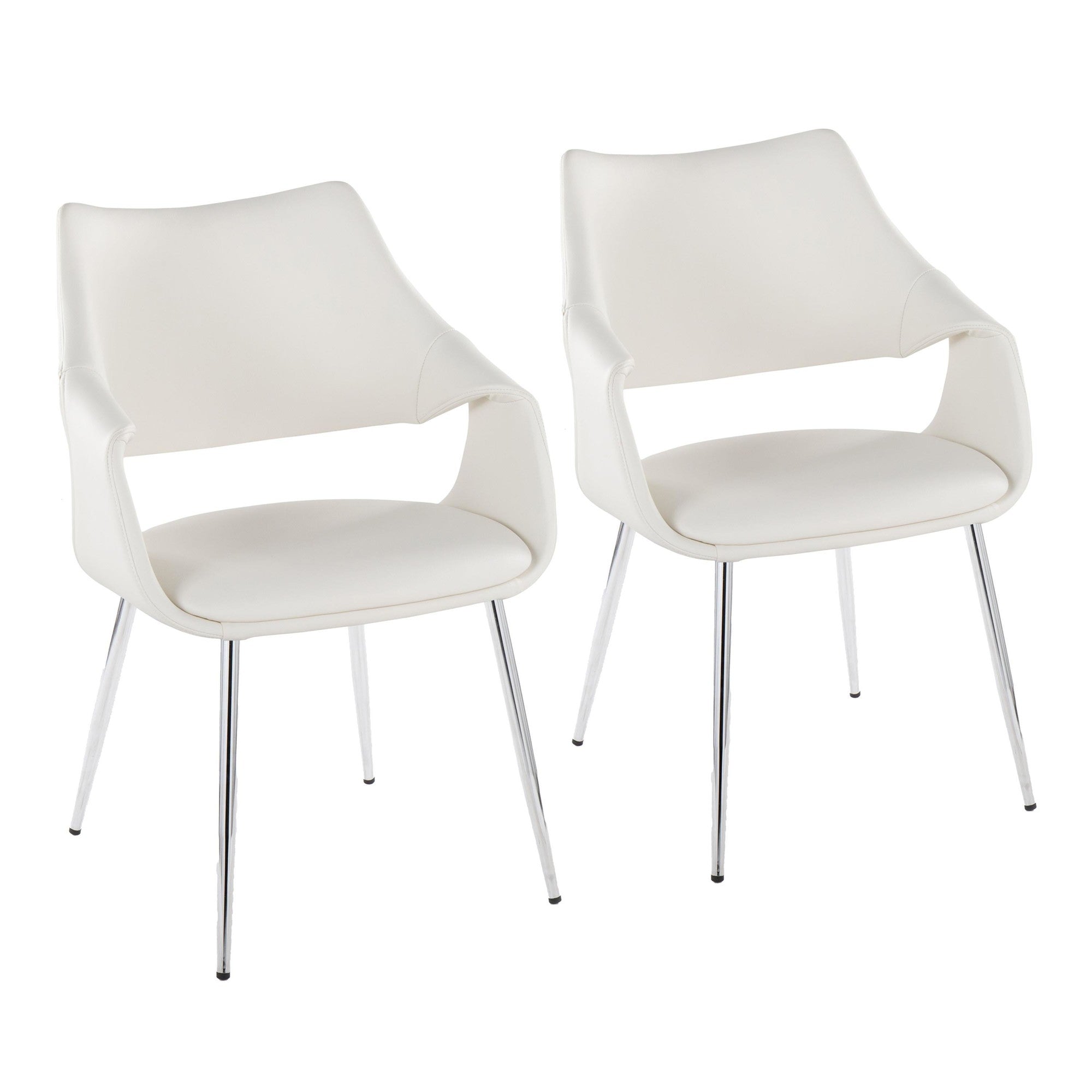 Curvo High Back Upholstered Chair - Set of 2 - Chrome Metal, White PU