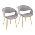 Curvo Upholstered Chair - Set of 2 - Natural Wood, Grey Fabric