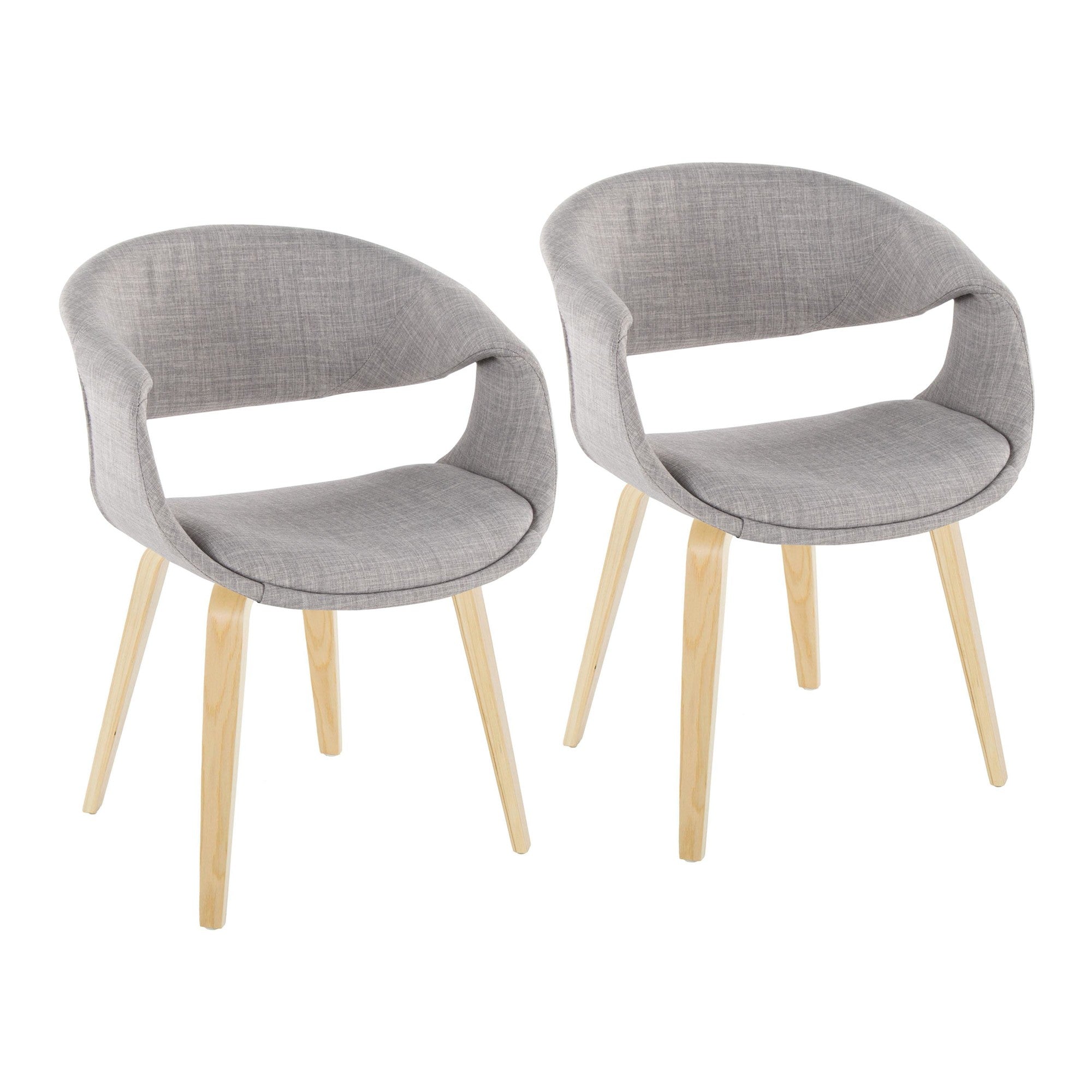 Curvo Upholstered Chair - Set of 2 - Natural Wood, Grey Fabric