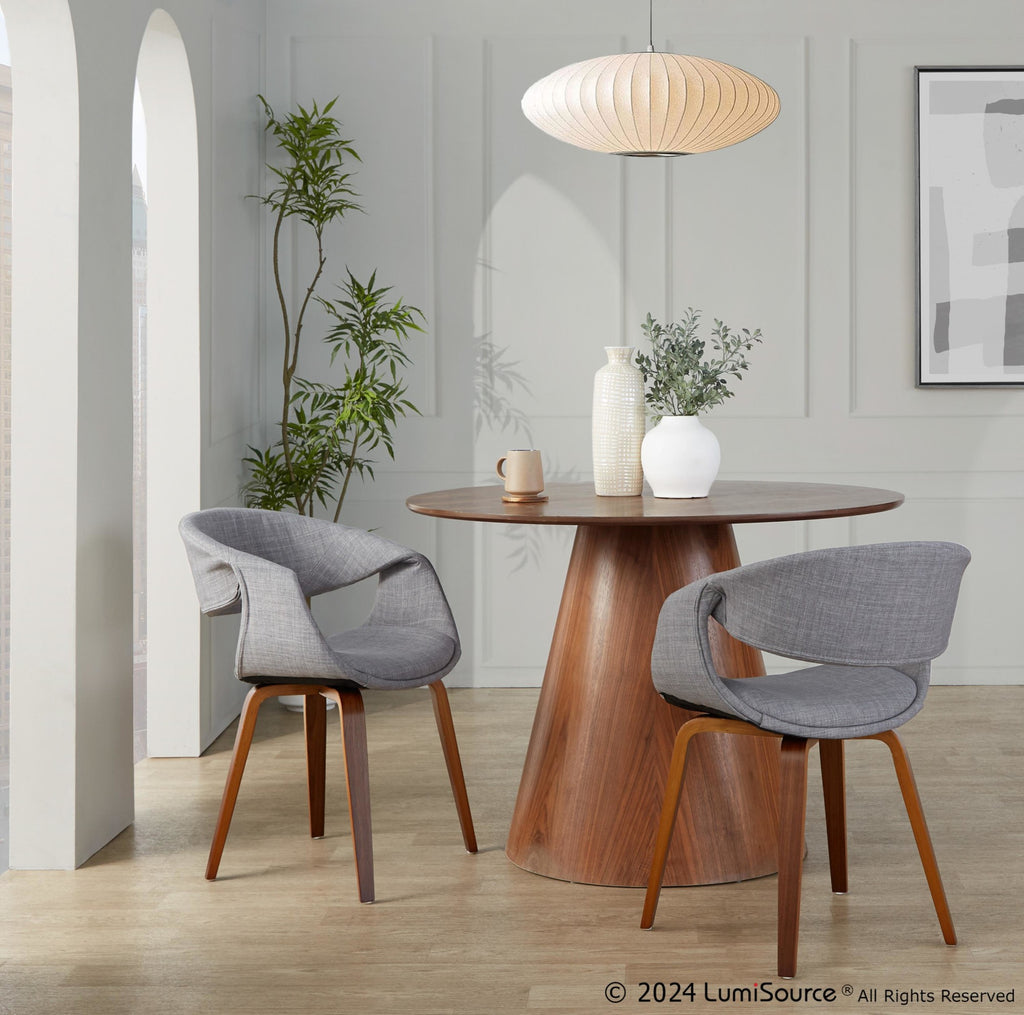 Curvo Upholstered Chair - Set of 2 - Walnut Wood, Grey Fabric
