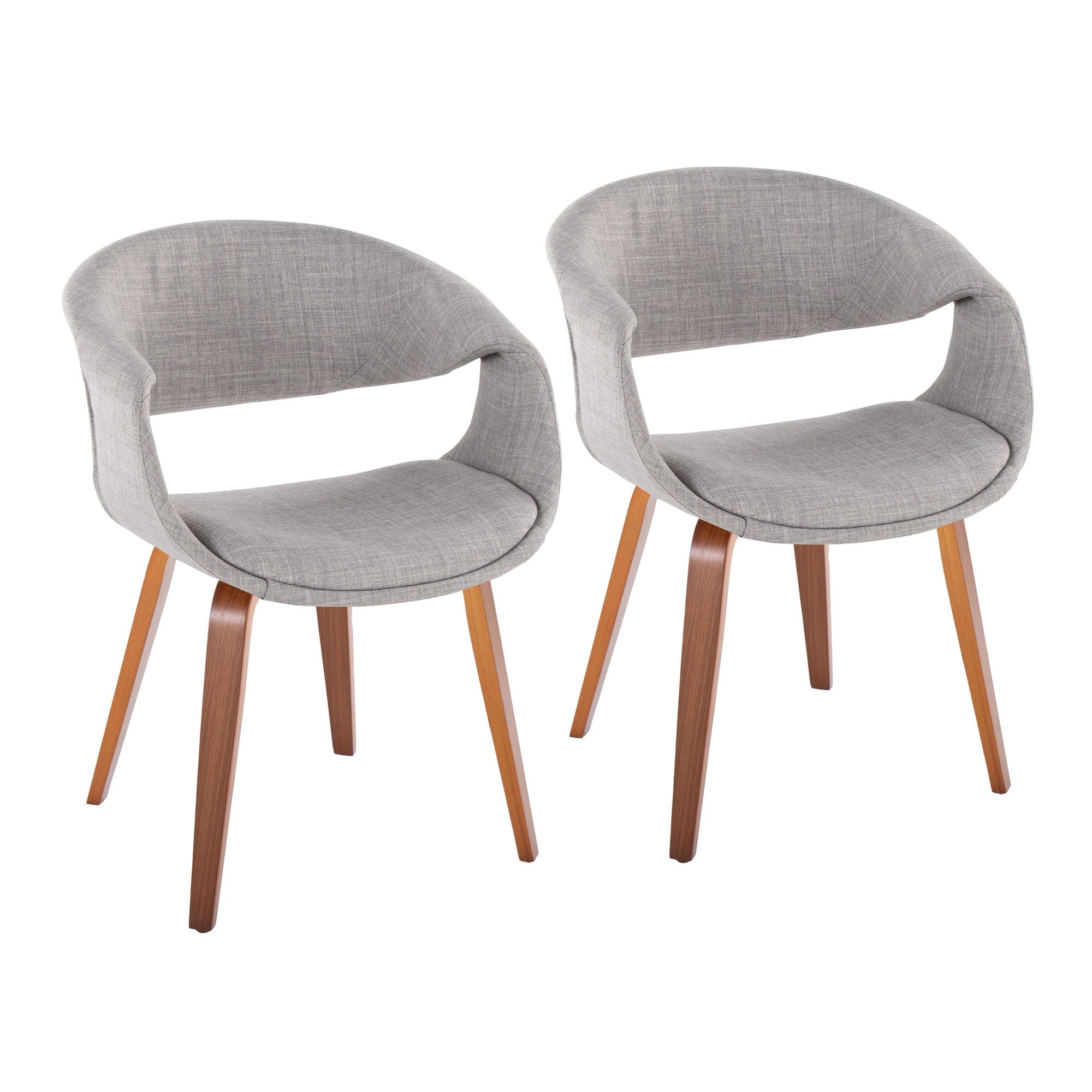 Curvo Upholstered Chair - Set of 2 - Walnut Wood, Grey Fabric