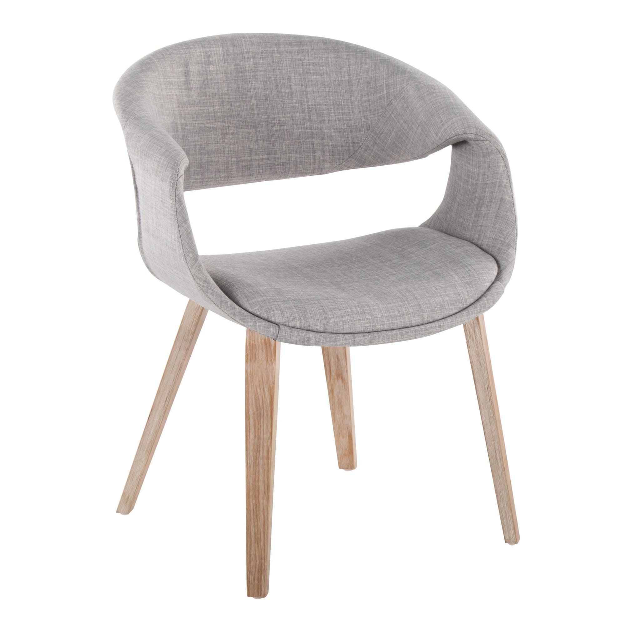 Curvo Upholstered Chair - Set of 2 - Whitewashed Wood, Grey Fabric