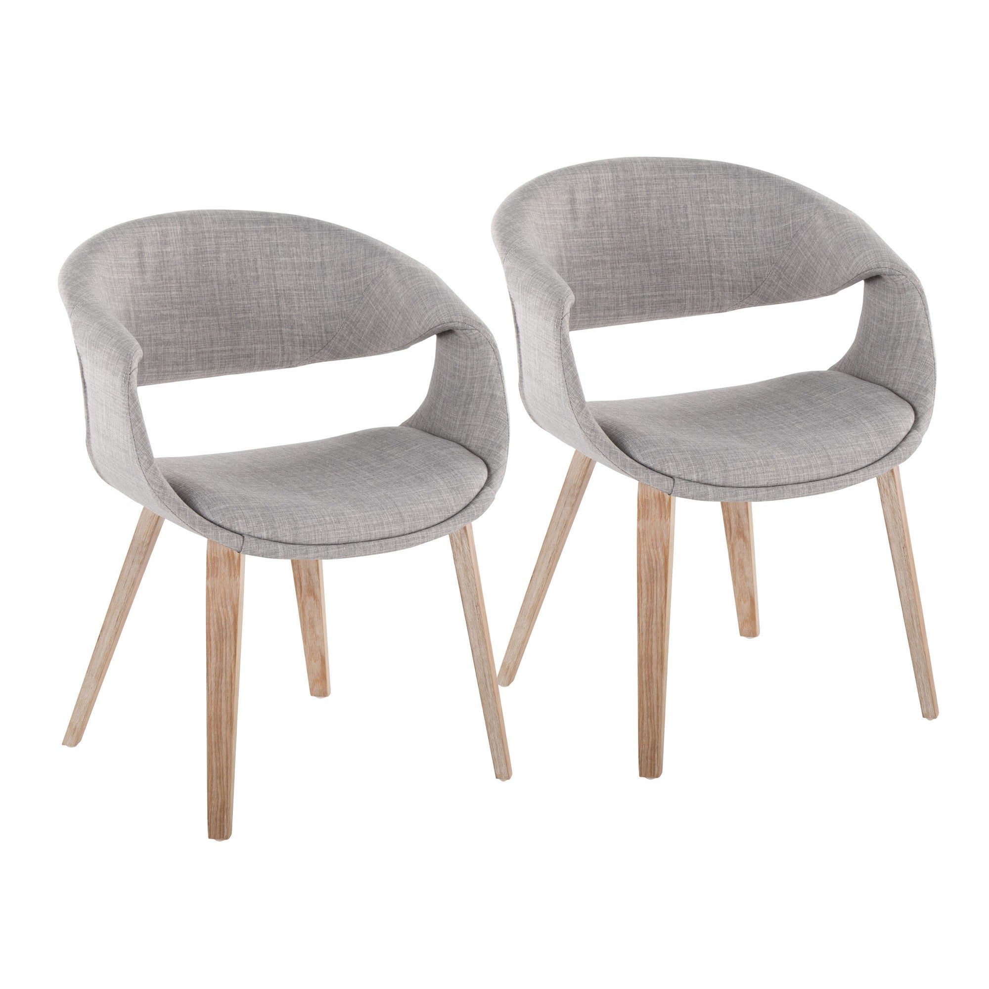 Curvo Upholstered Chair - Set of 2 - Whitewashed Wood, Grey Fabric