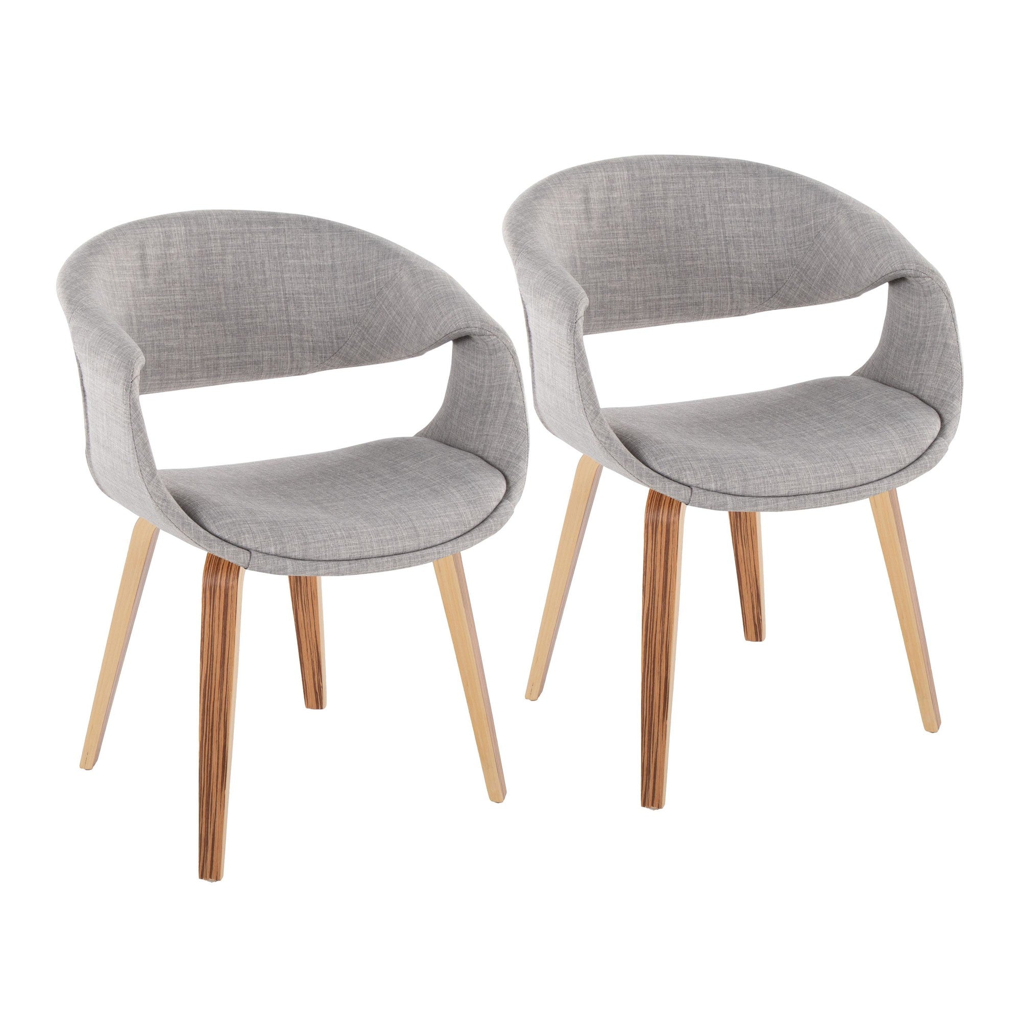 Curvo Upholstered Chair - Set of 2 - Zebra Wood, Grey Fabric