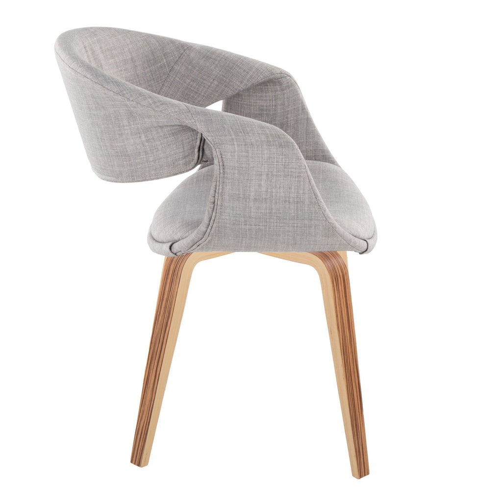 Curvo Upholstered Chair - Set of 2 - Zebra Wood, Grey Fabric