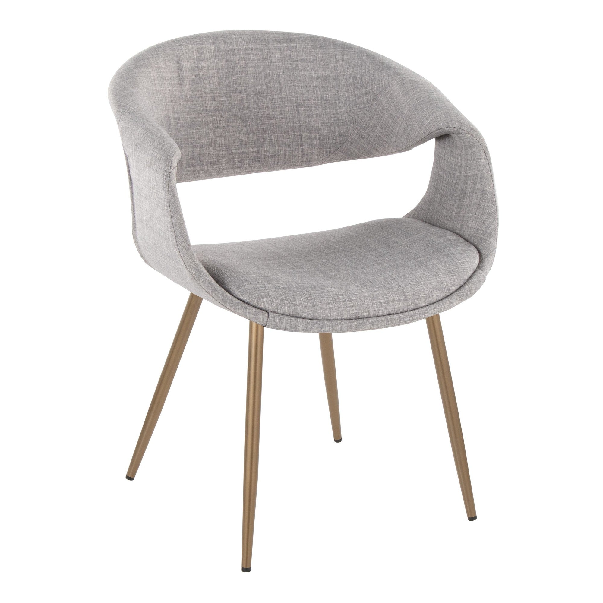 Curvo Upholstered Chair - Set of 2 - Antique Copper Metal, Grey Fabric