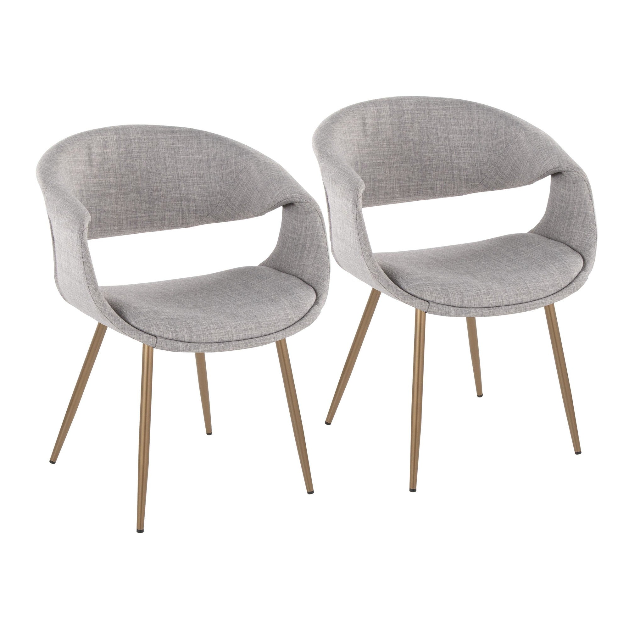 Curvo Upholstered Chair - Set of 2 - Antique Copper Metal, Grey Fabric
