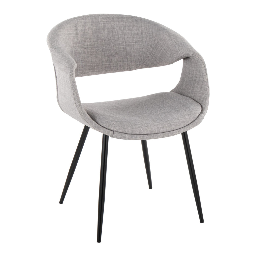 Curvo Upholstered Chair - Set of 2 - Black Metal, Grey Fabric