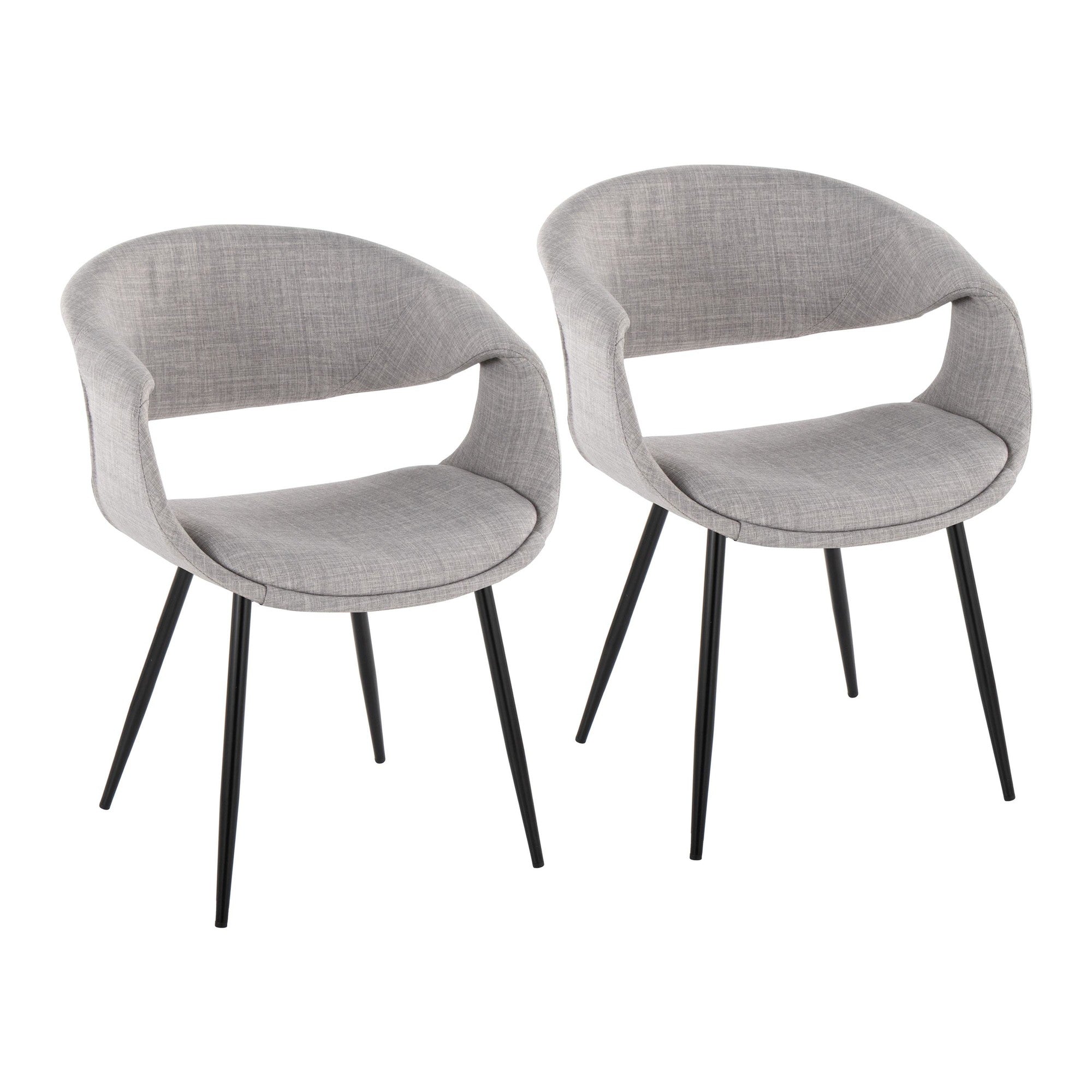 Curvo Upholstered Chair - Set of 2 - Black Metal, Grey Fabric