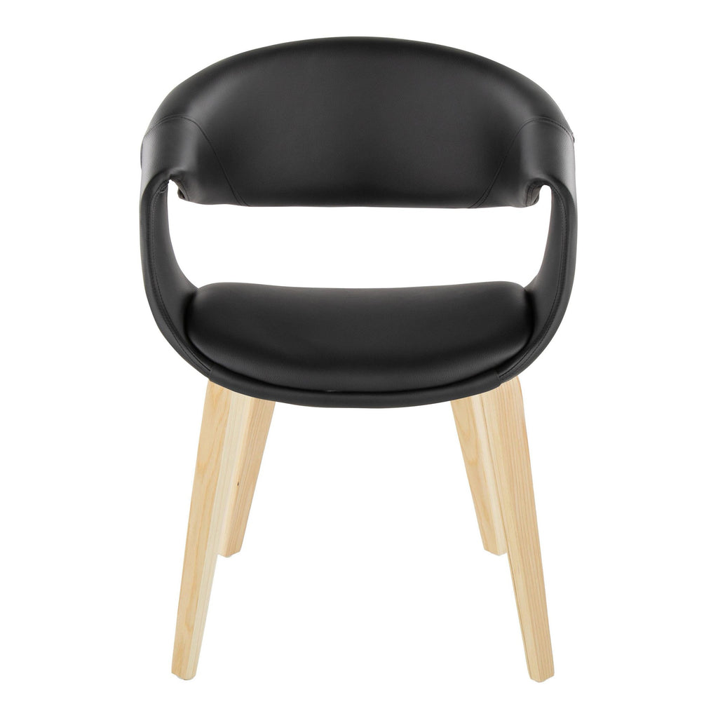 Curvo Upholstered Chair - Set of 2 - Natural Wood, Black PU