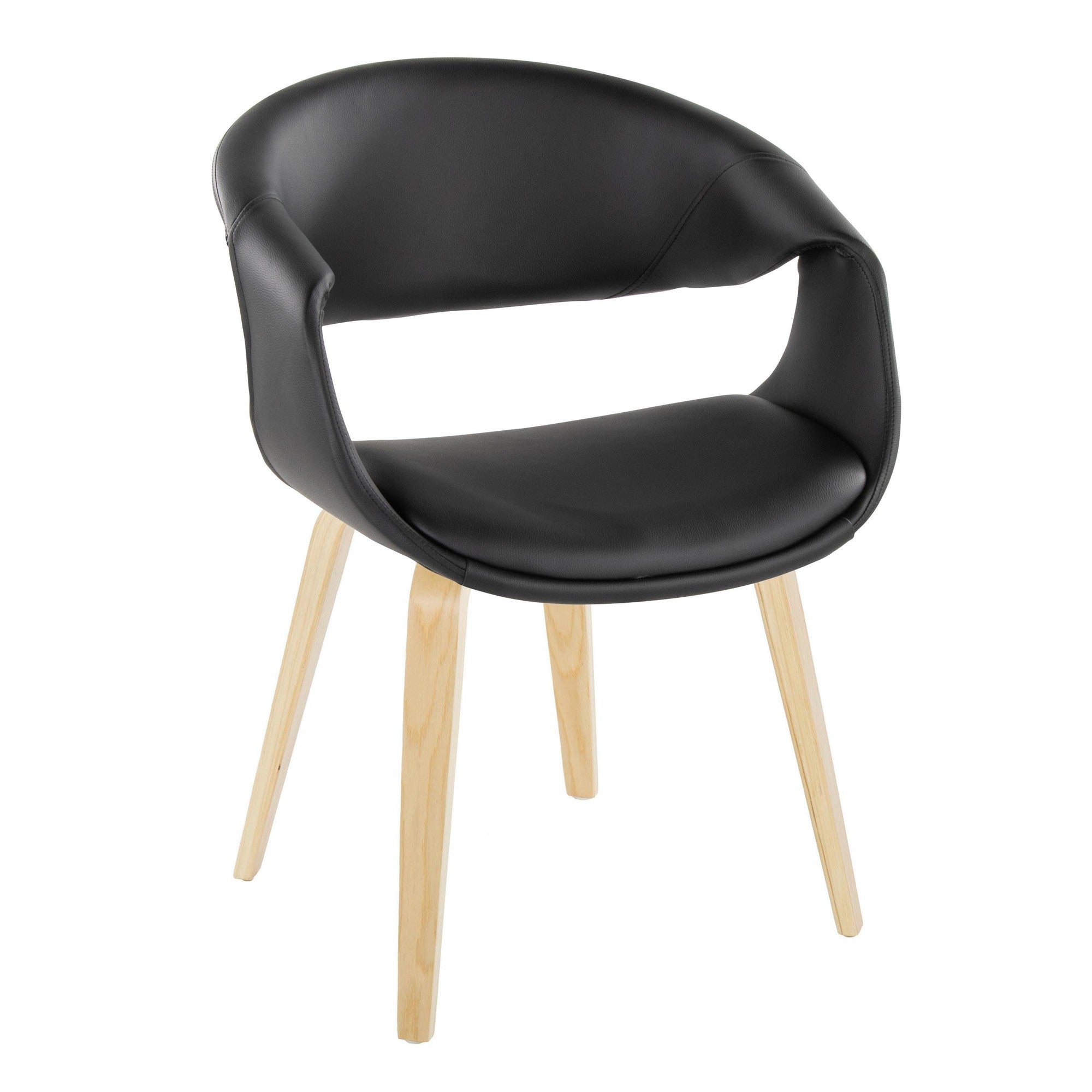Curvo Upholstered Chair - Set of 2 - Natural Wood, Black PU