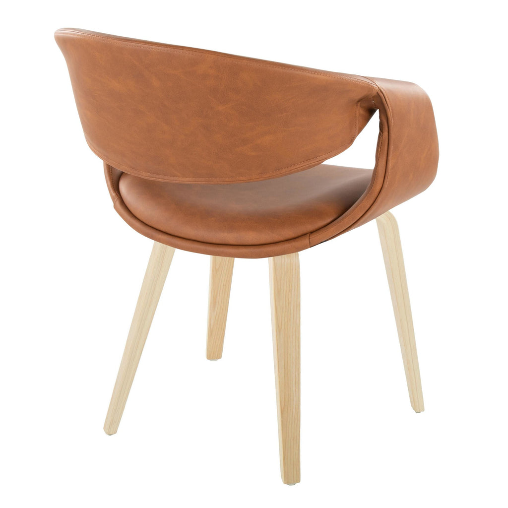 Curvo Upholstered Chair - Set of 2 - Natural Wood, Camel PU