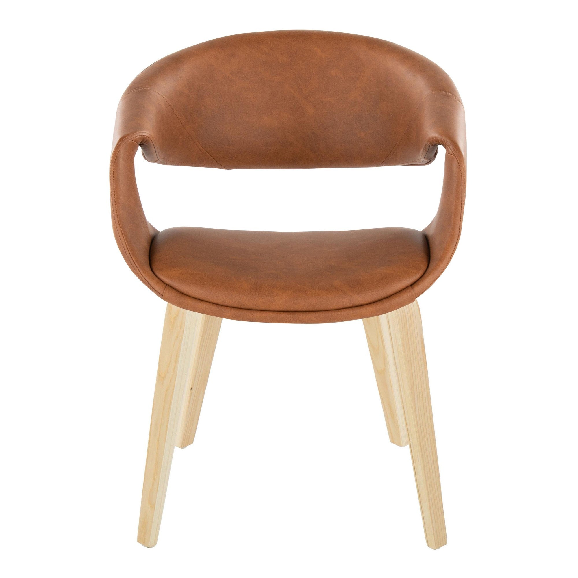 Curvo Upholstered Chair - Set of 2 - Natural Wood, Camel PU