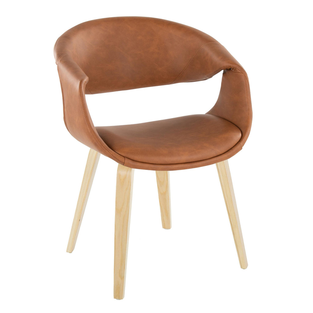 Curvo Upholstered Chair - Set of 2 - Natural Wood, Camel PU