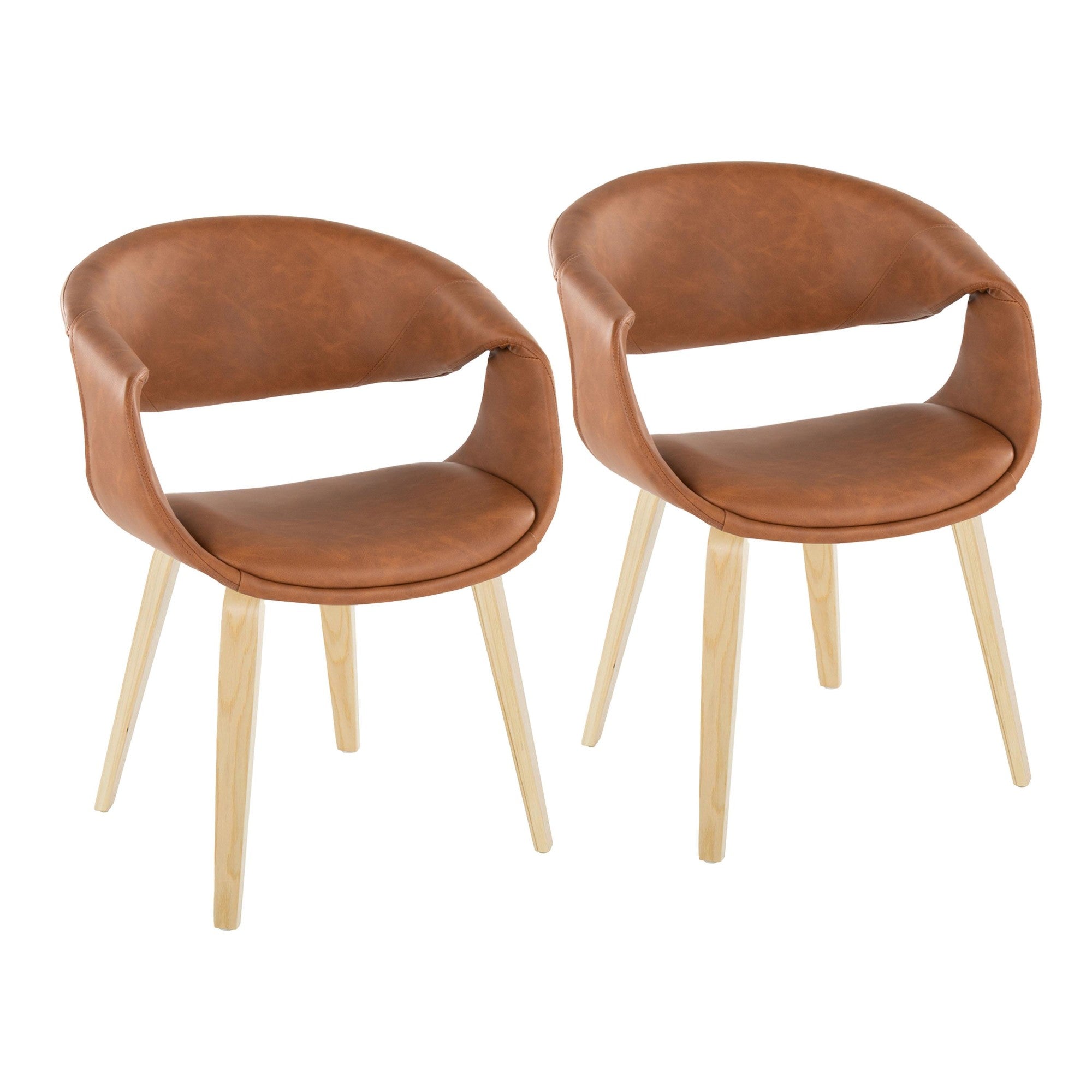 Curvo Upholstered Chair - Set of 2 - Natural Wood, Camel PU