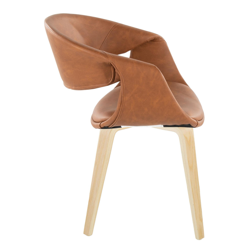 Curvo Upholstered Chair - Set of 2 - Natural Wood, Camel PU
