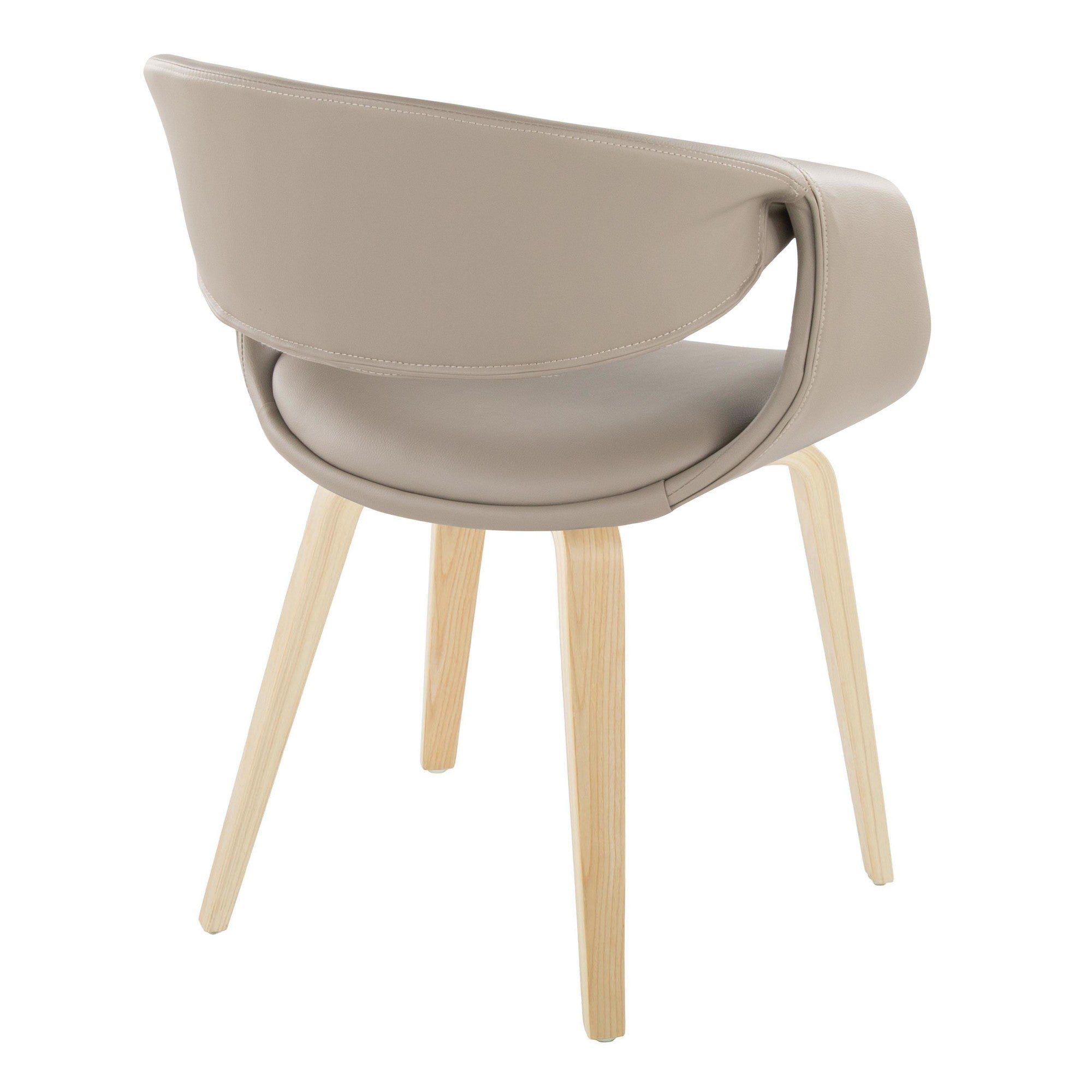 Curvo Upholstered Chair - Set of 2 - Natural Wood, Light Grey PU