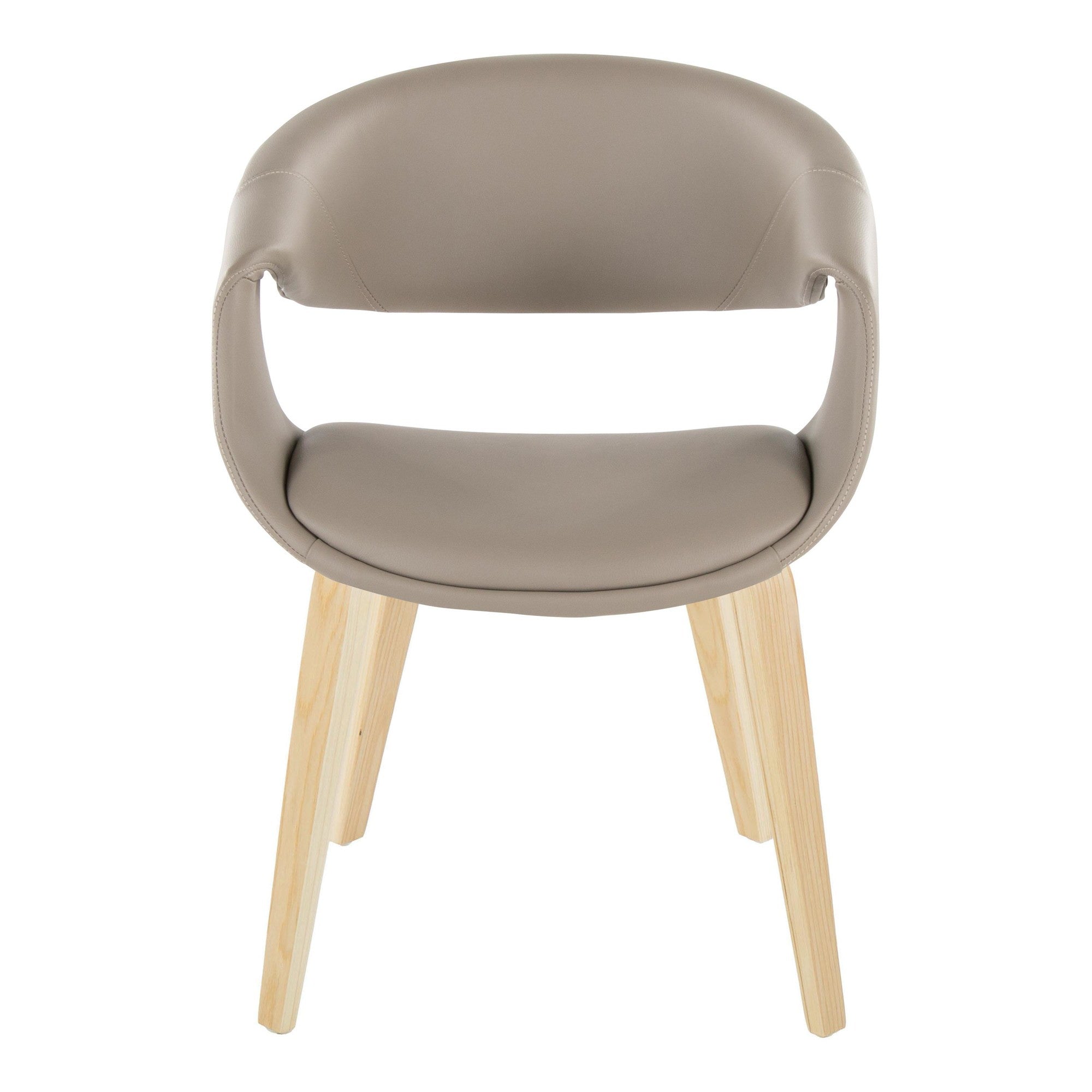 Curvo Upholstered Chair - Set of 2 - Natural Wood, Light Grey PU