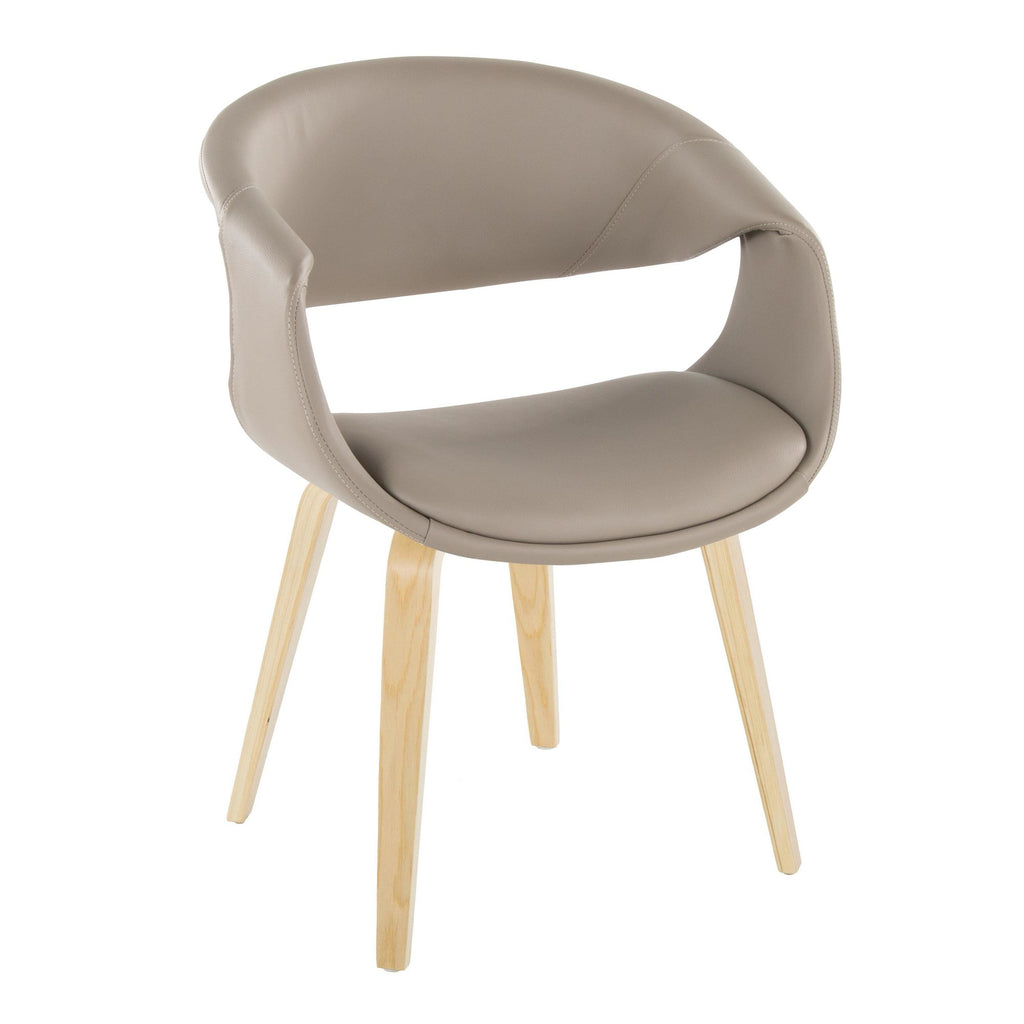 Curvo Upholstered Chair - Set of 2 - Natural Wood, Light Grey PU