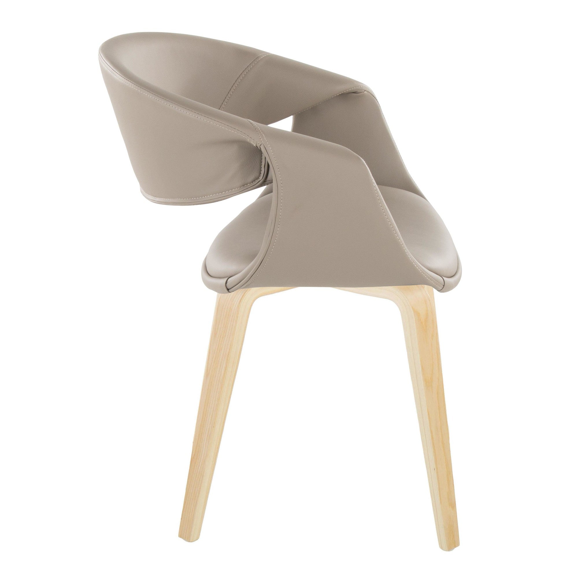 Curvo Upholstered Chair - Set of 2 - Natural Wood, Light Grey PU