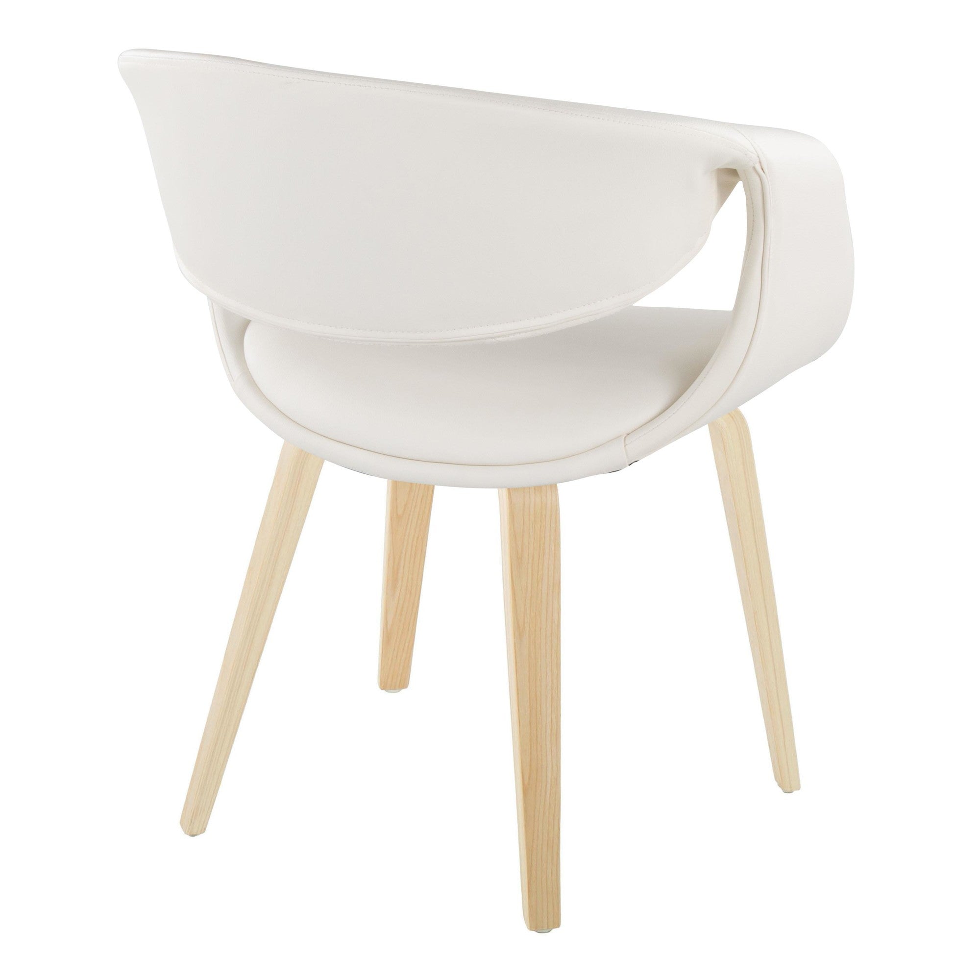 Curvo Upholstered Chair - Set of 2 - Natural Wood, White PU