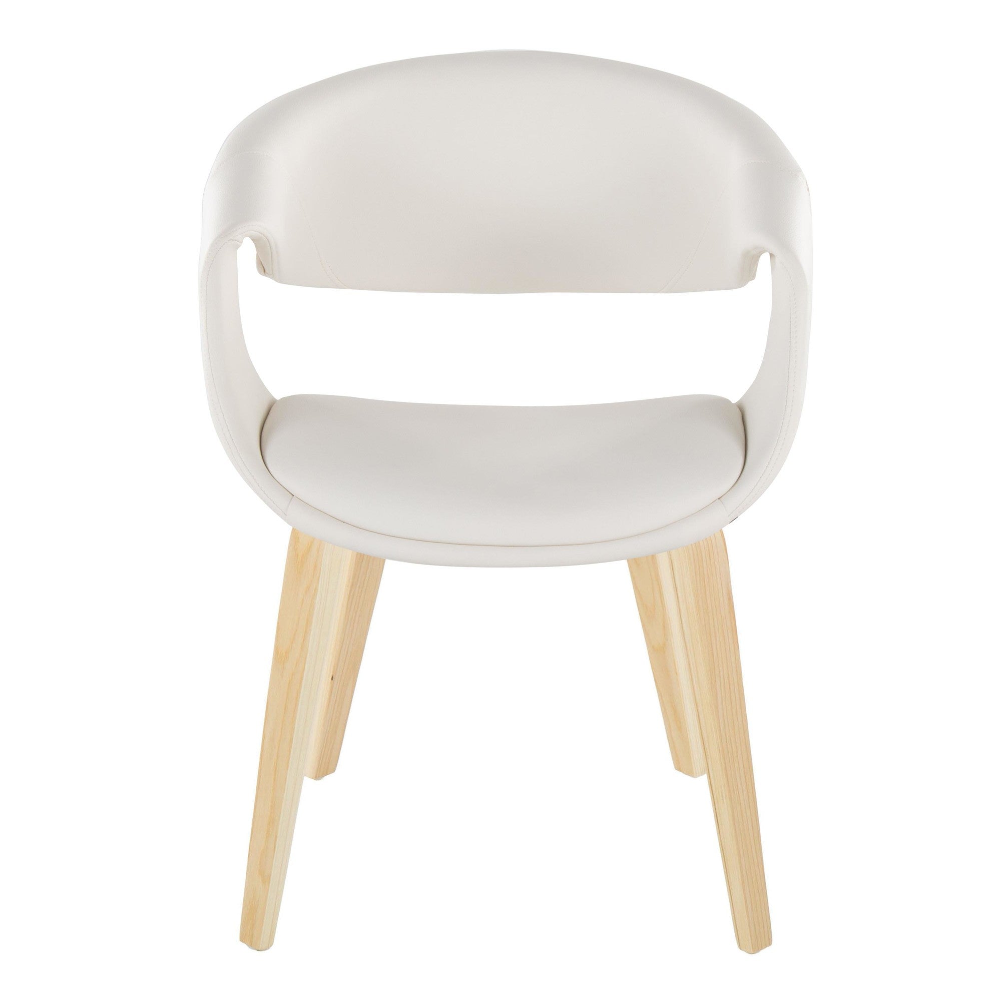 Curvo Upholstered Chair - Set of 2 - Natural Wood, White PU